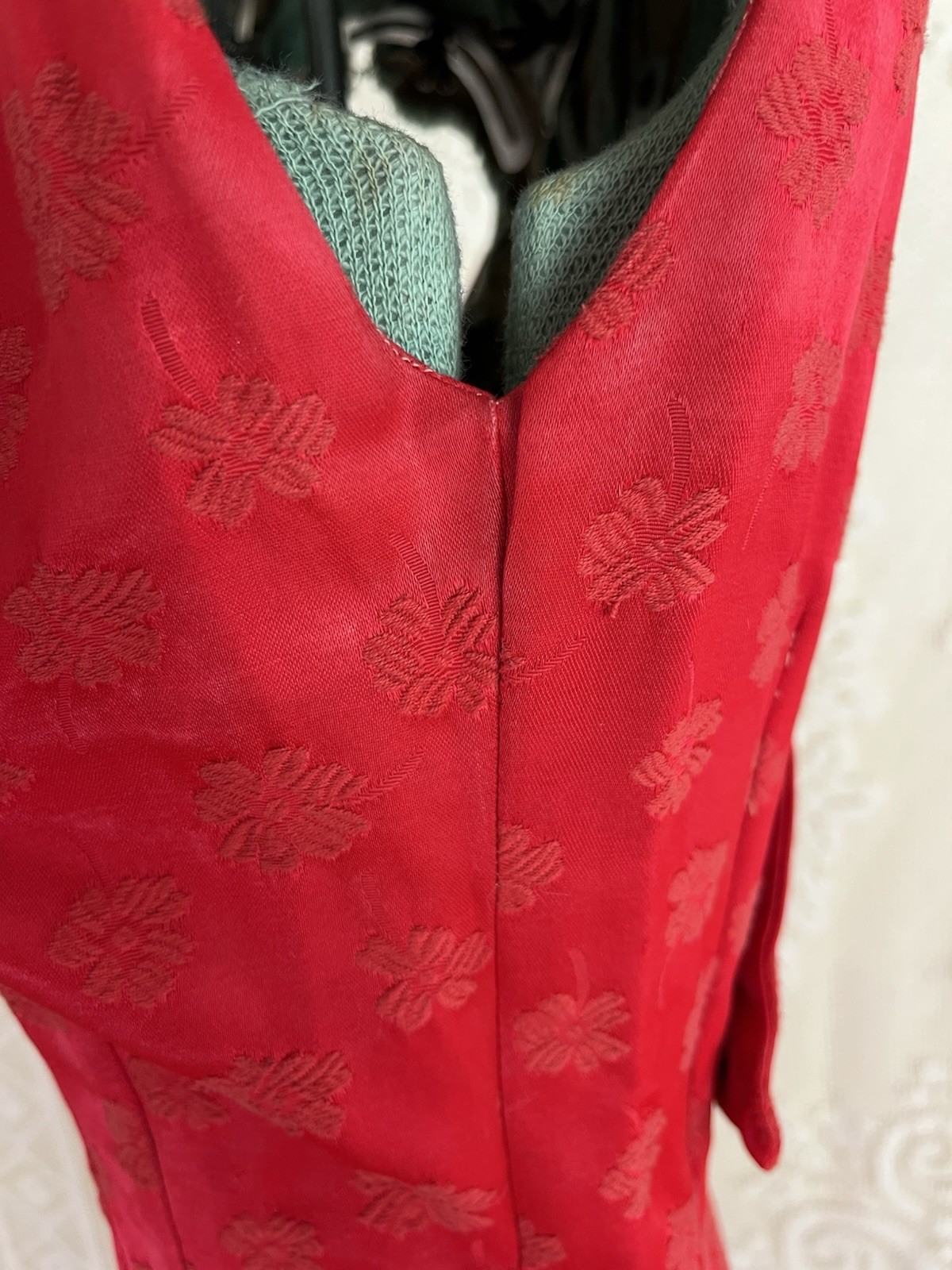 Vintage 1950s 1960s McKettrick Red Brocade Cocktail Hourglass Dress 50s 60s