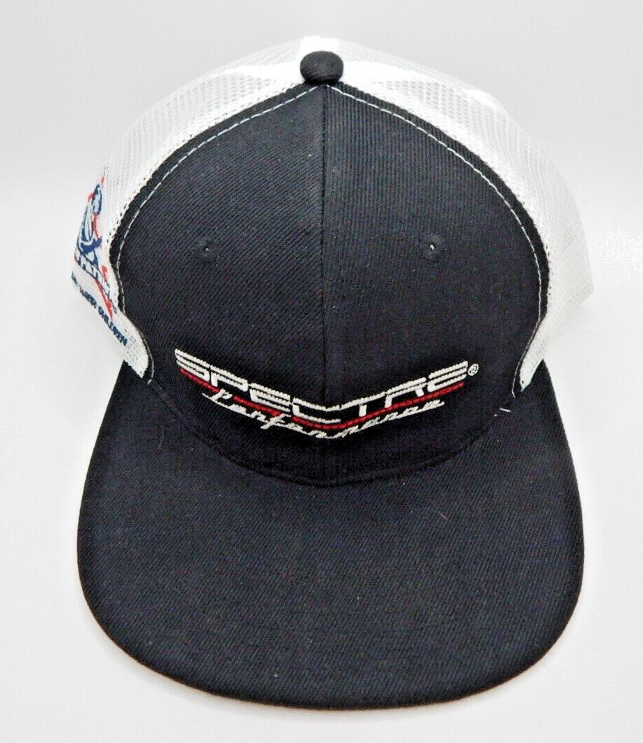 Spectre Performance Trucker Flat Bill Racing Hat Black White Mesh Snapback
