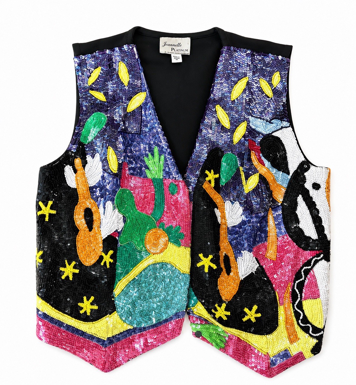 Vintage Jeanette Kastenburg Platinum Sequin Trophy Vest Country Western Cactus