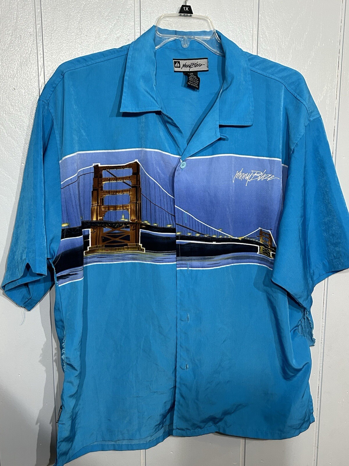 Vintage HTF Johnny Blaze Shirt Mens XL Button Down Golden Gate Bridge *Damaged*