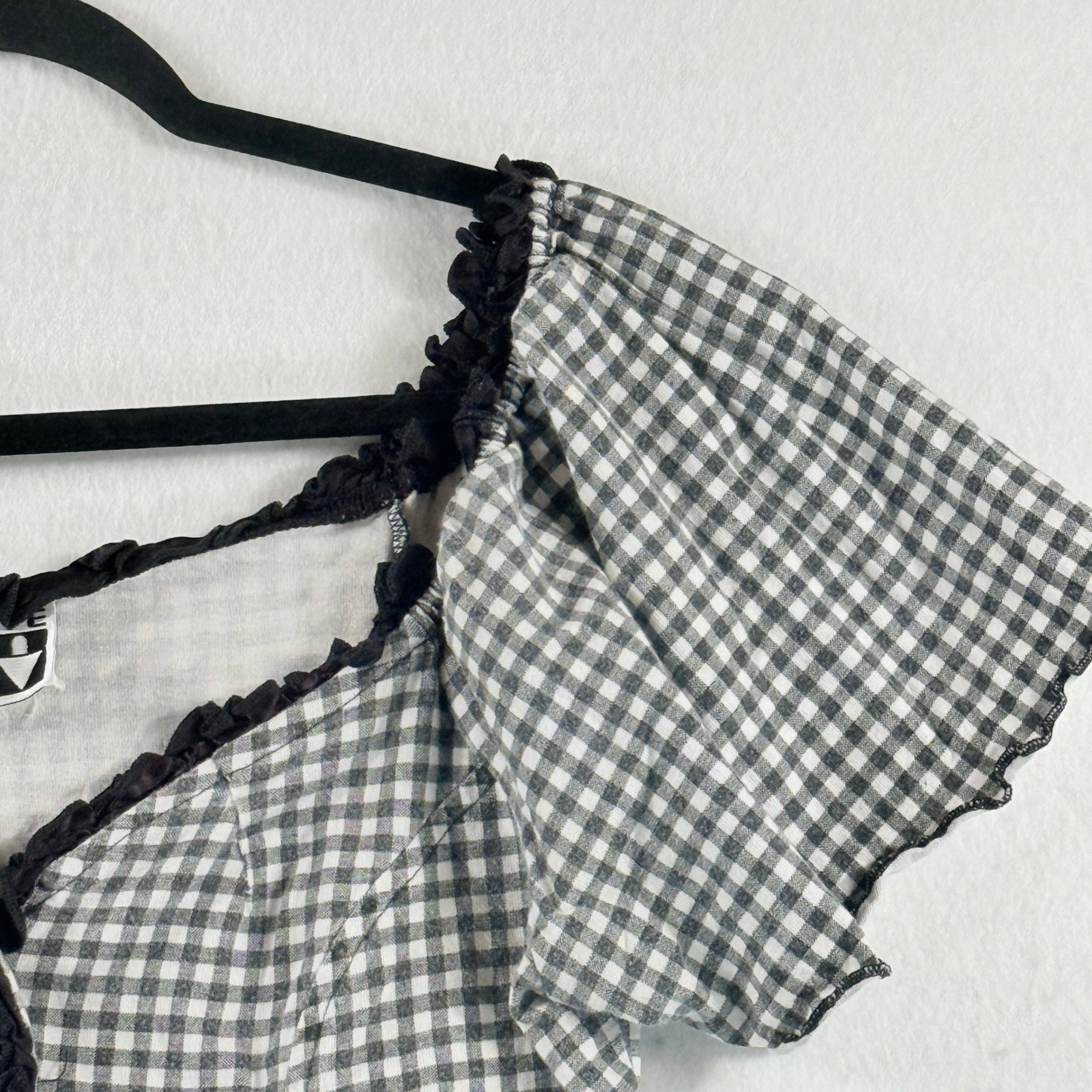 Lajate Vintage Gingham Crop Top Womens Medium Black White Milkmaid Coquette