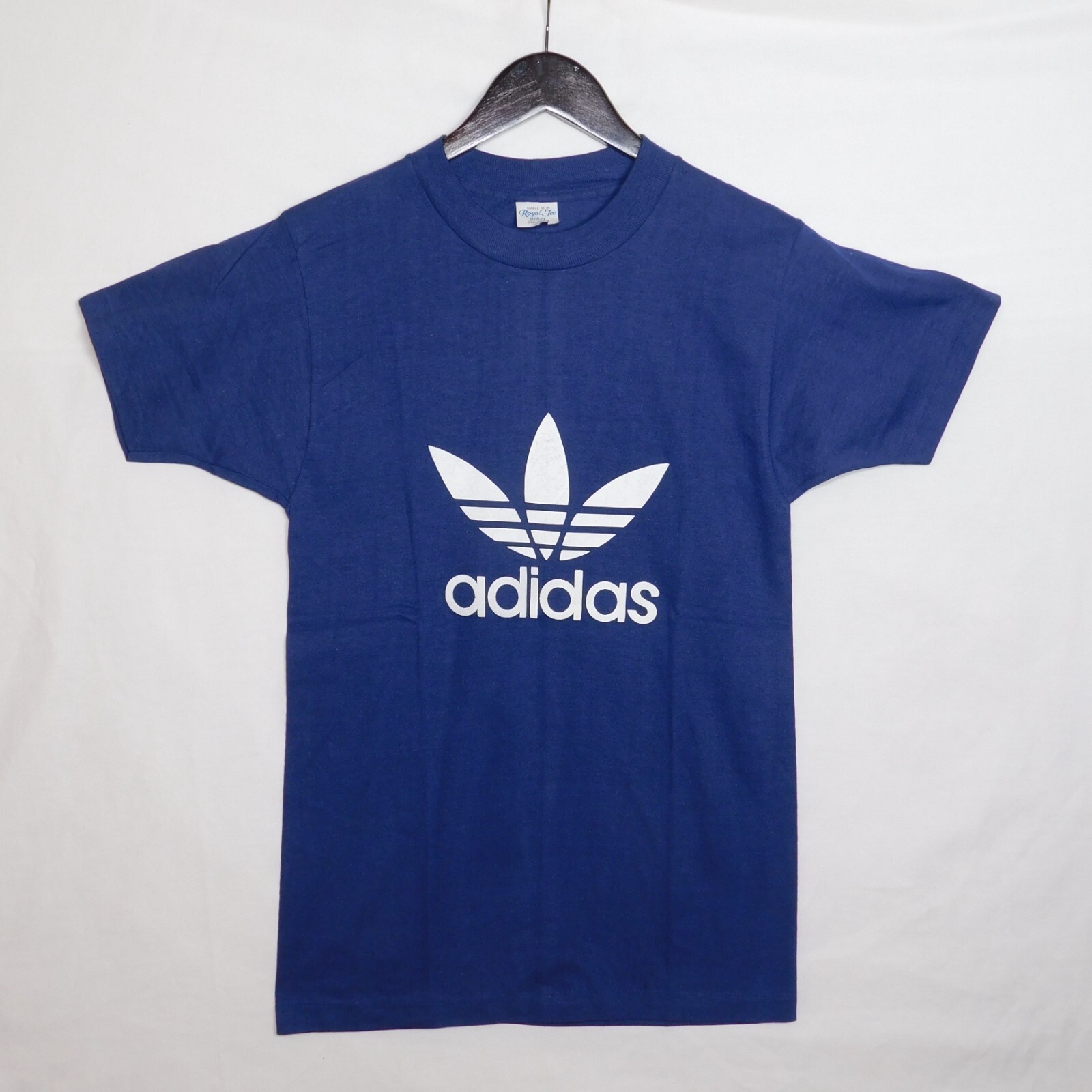 Vintage 1980s Adidas Logo Royal Tee Deadstock Unworn T Shirt Blue Size Small