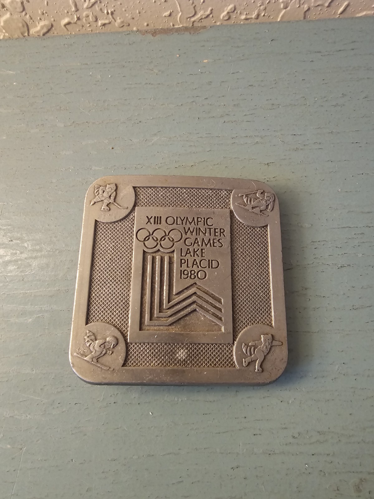 Vintage 1980 True Distance X111 Olympics Lake Placid Belt Buckle, Pewter-Very…