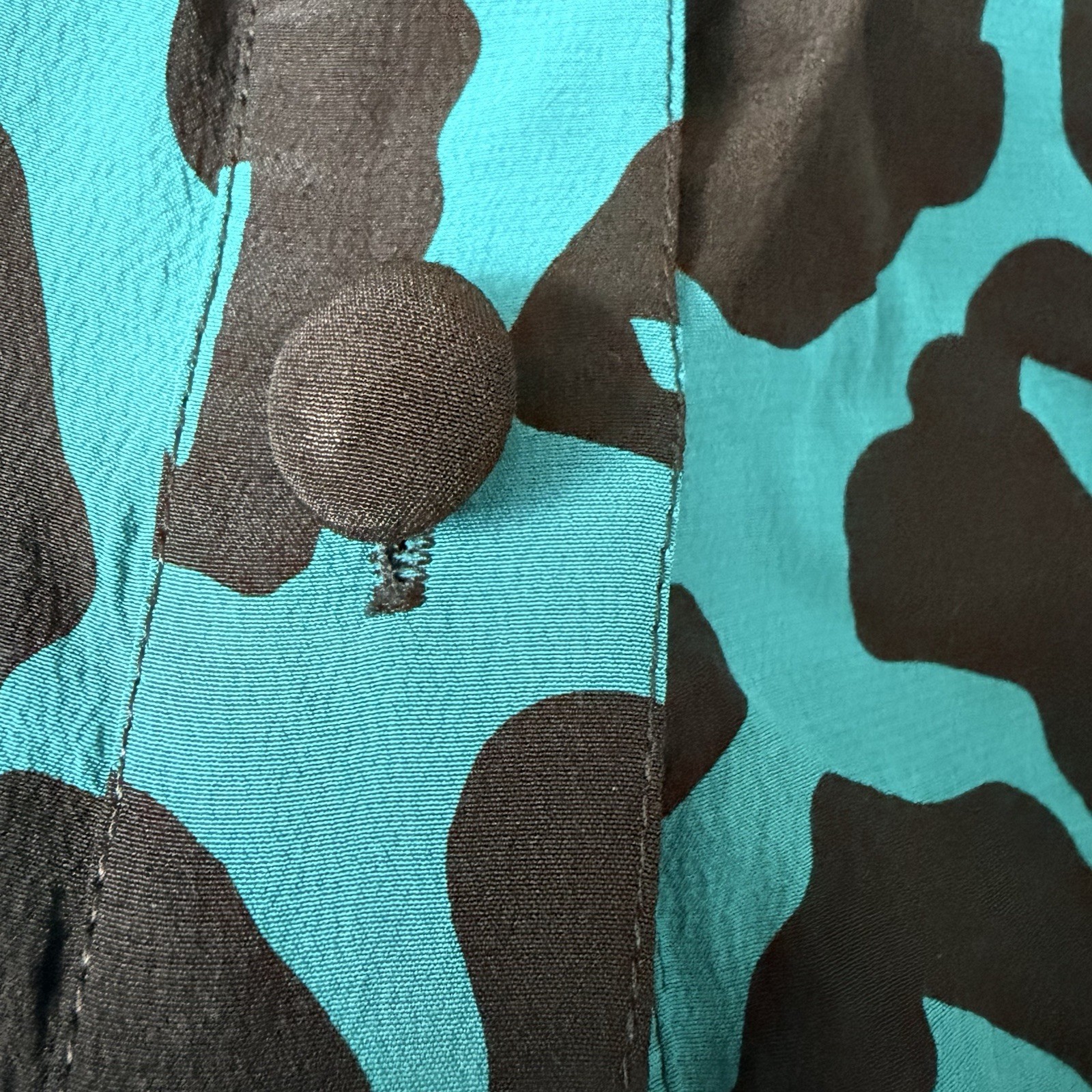 VTG Balla Valentina Silk Blouse Teal Black Animal Print Jabot Maximalist Retro M