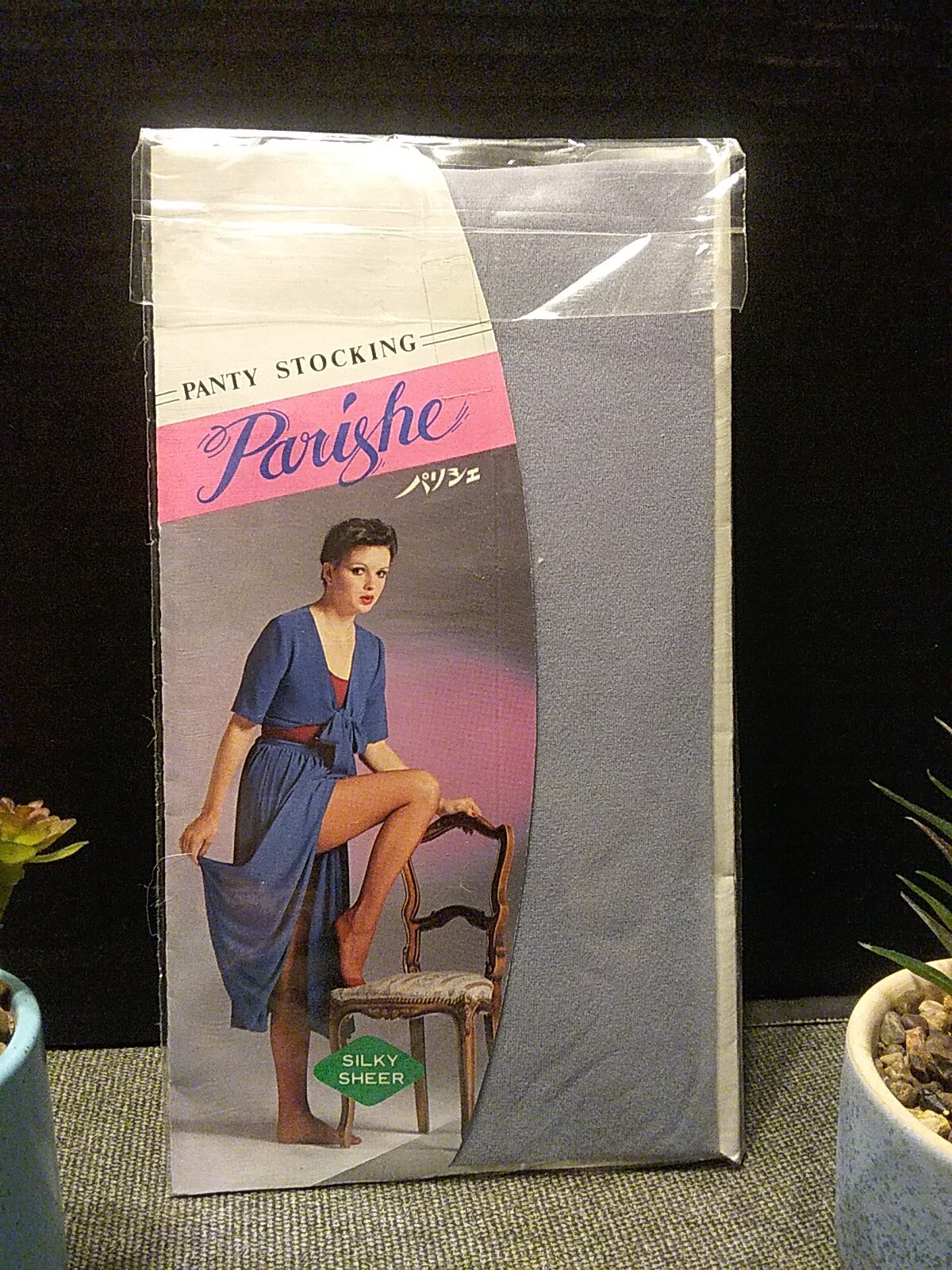 1 pair Vtg 1980’s Parishe Grey Blue Silky Sheer Panty Stocking One Size