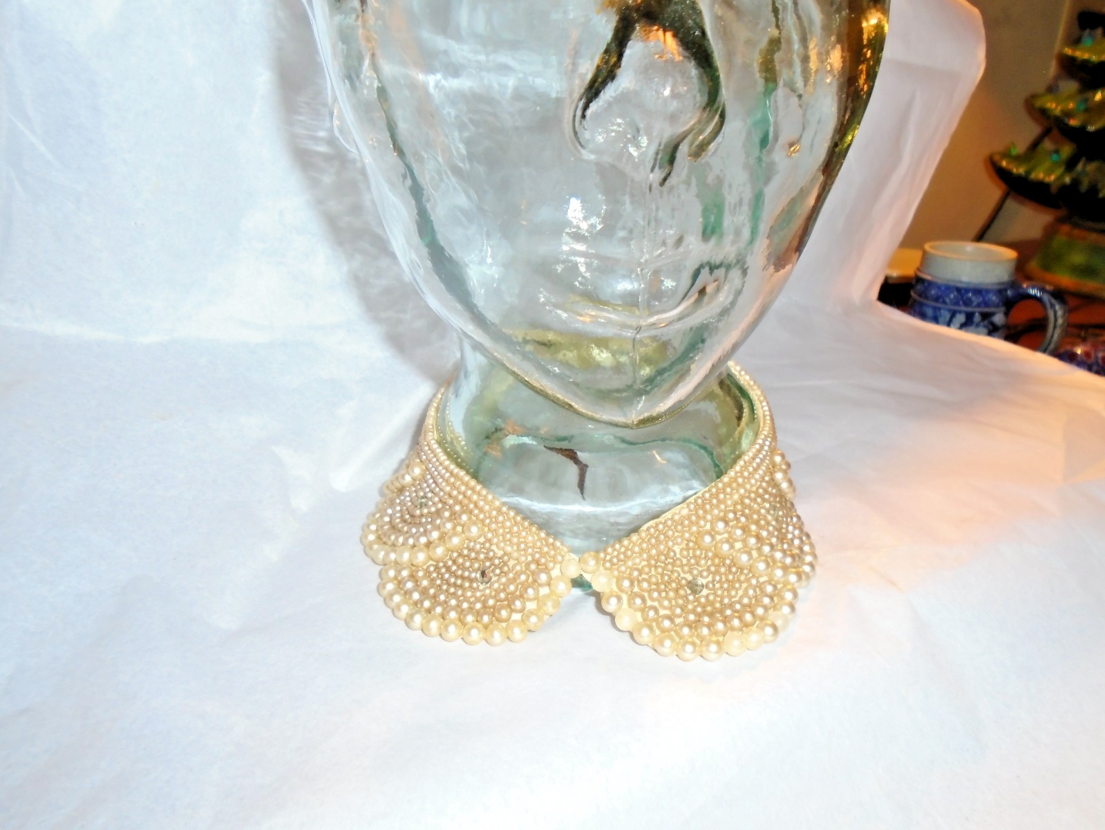 VINTAGE 1940s 1950s Handmade Detachable Faux Pearl Beaded Collar Necklace B-11