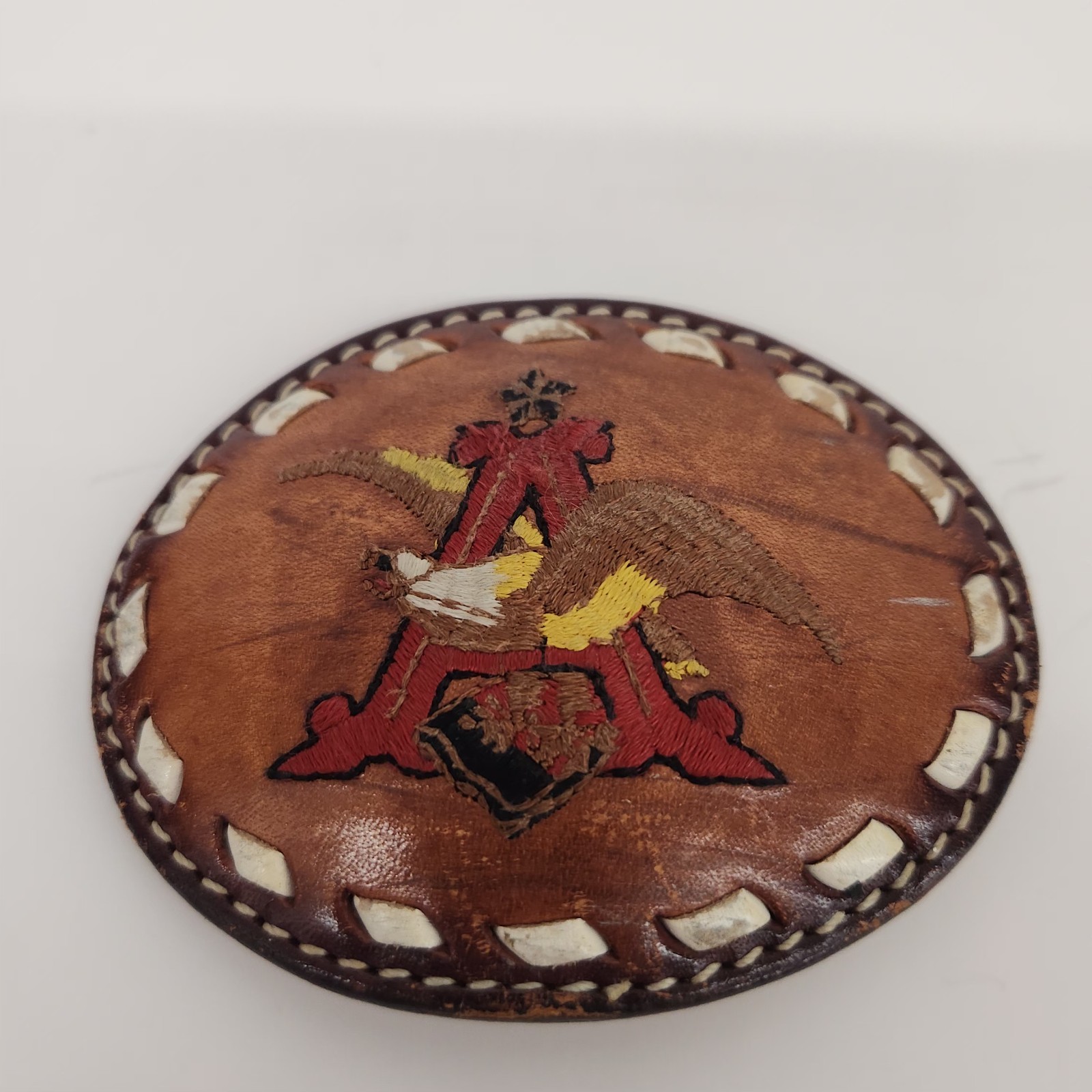 Anheuser Busch Beer Logo Promo Belt Buckle Brewery Leather Stitched 80s .TAZ340
