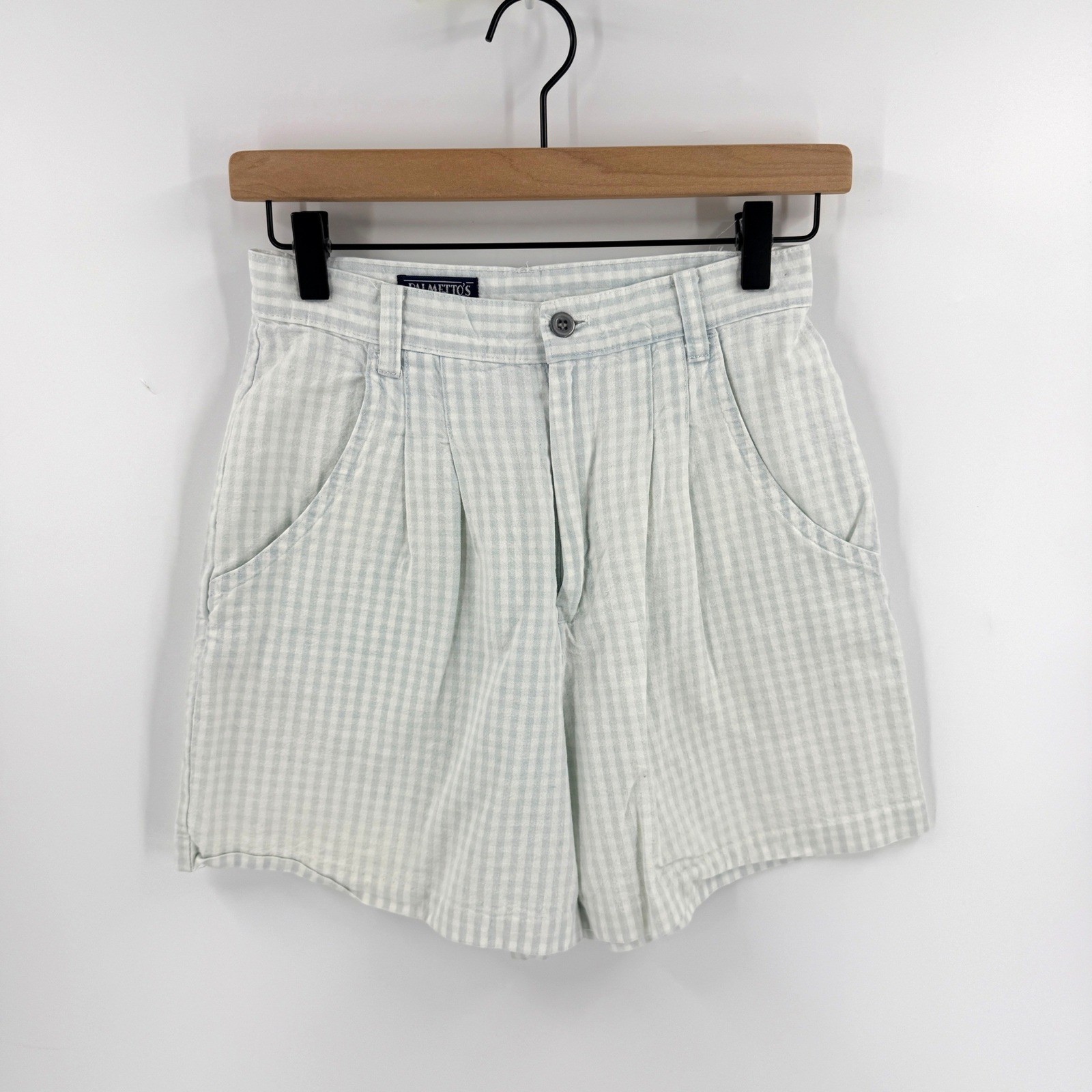 Vintage 90s Palmetto’s Gingham High Waist Shorts Blue Size 5 Pleated Coastal
