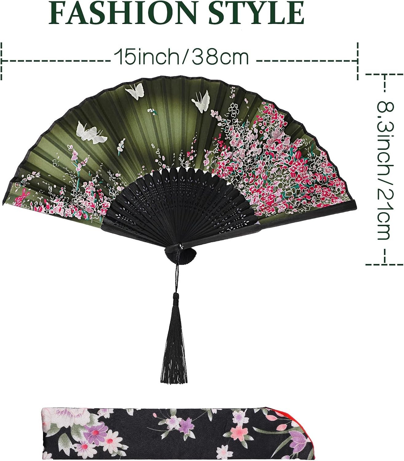 4 Pack Handheld Floral Folding Fans Hand Held Silk Bamboo Fans with Tassel Women