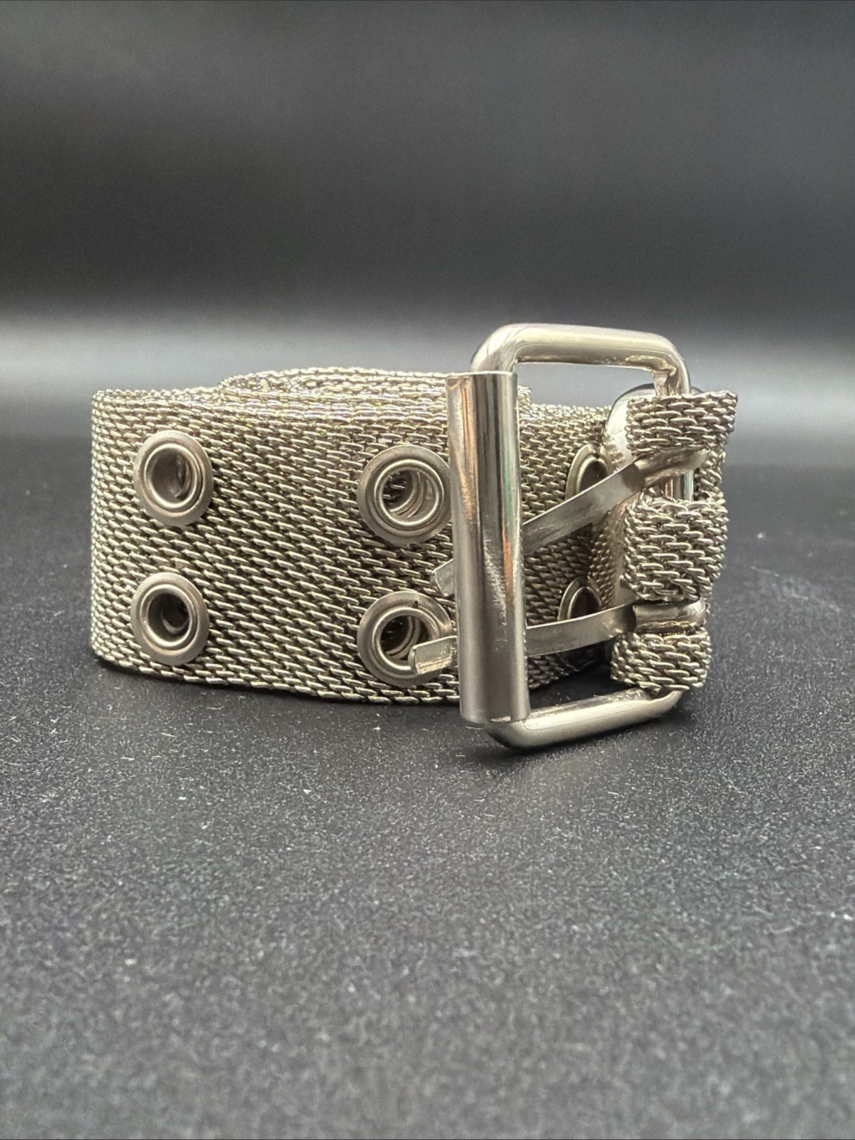 Vintage Large Metal Mesh Silver Waist Belt Adjustable (E3) 40 Inch Belt