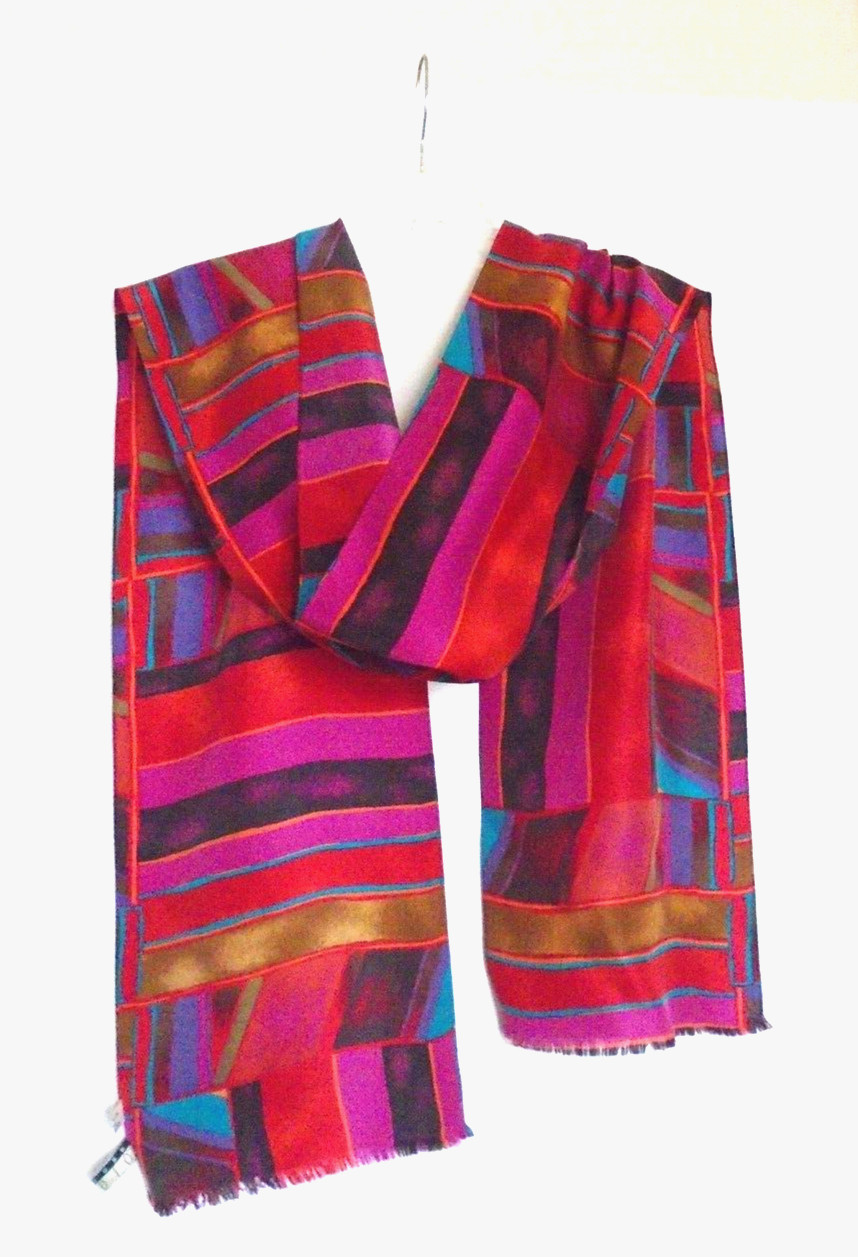 New York Studio 10.5×84 Bright Colors Geometrical Abstract Design Silk Scarf!