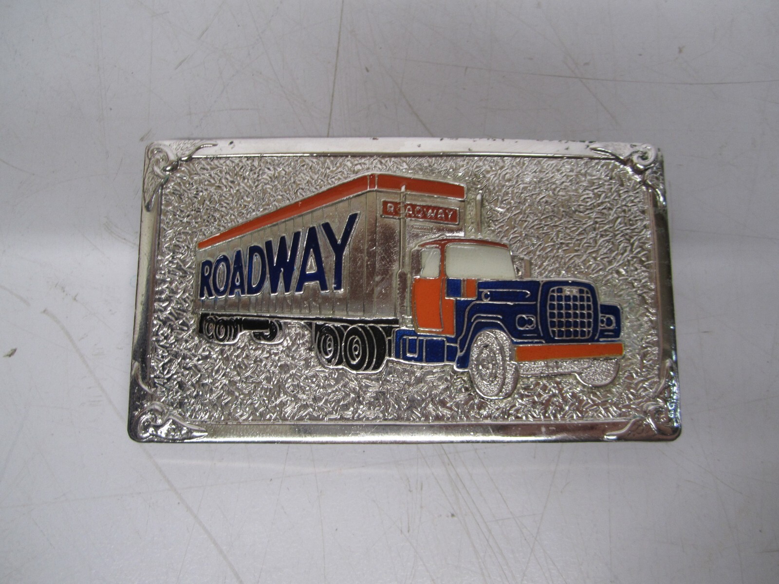 Vtg Hook-Fast Roadway Trucking Lines Belt Buckle Semi Truck Big Rig 18 Wheeler