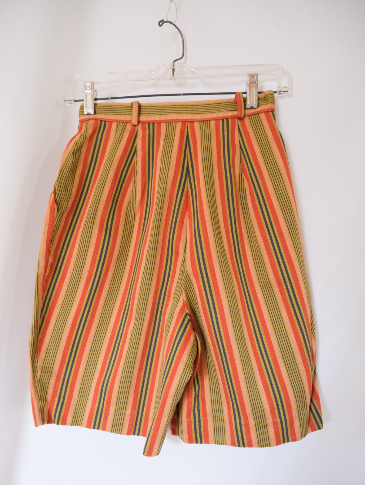 Vintage 60s Retro Brown Red Mustard Striped High Waist Shorts Mod XXS/XS