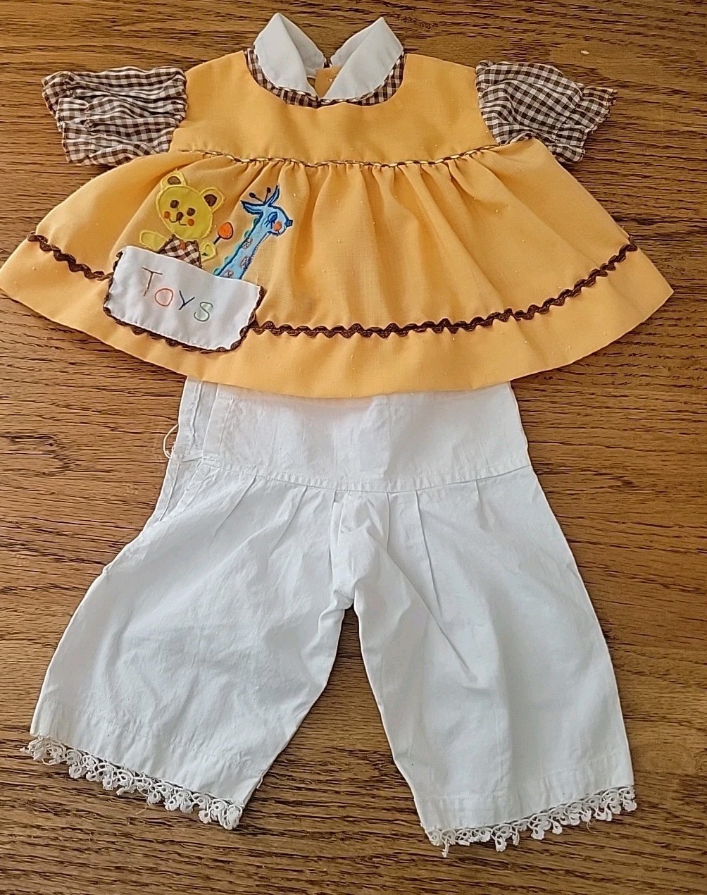 Vintage Celanese Fortrel Baby Dress Orange W/ Brown Gingham Bear Giraffe No Size