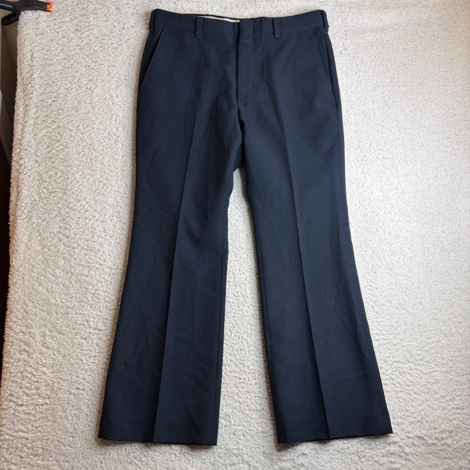 70s Vintage Levis Panatela Navy Blue Flare Leg Trousers rave disco Mens 35×31