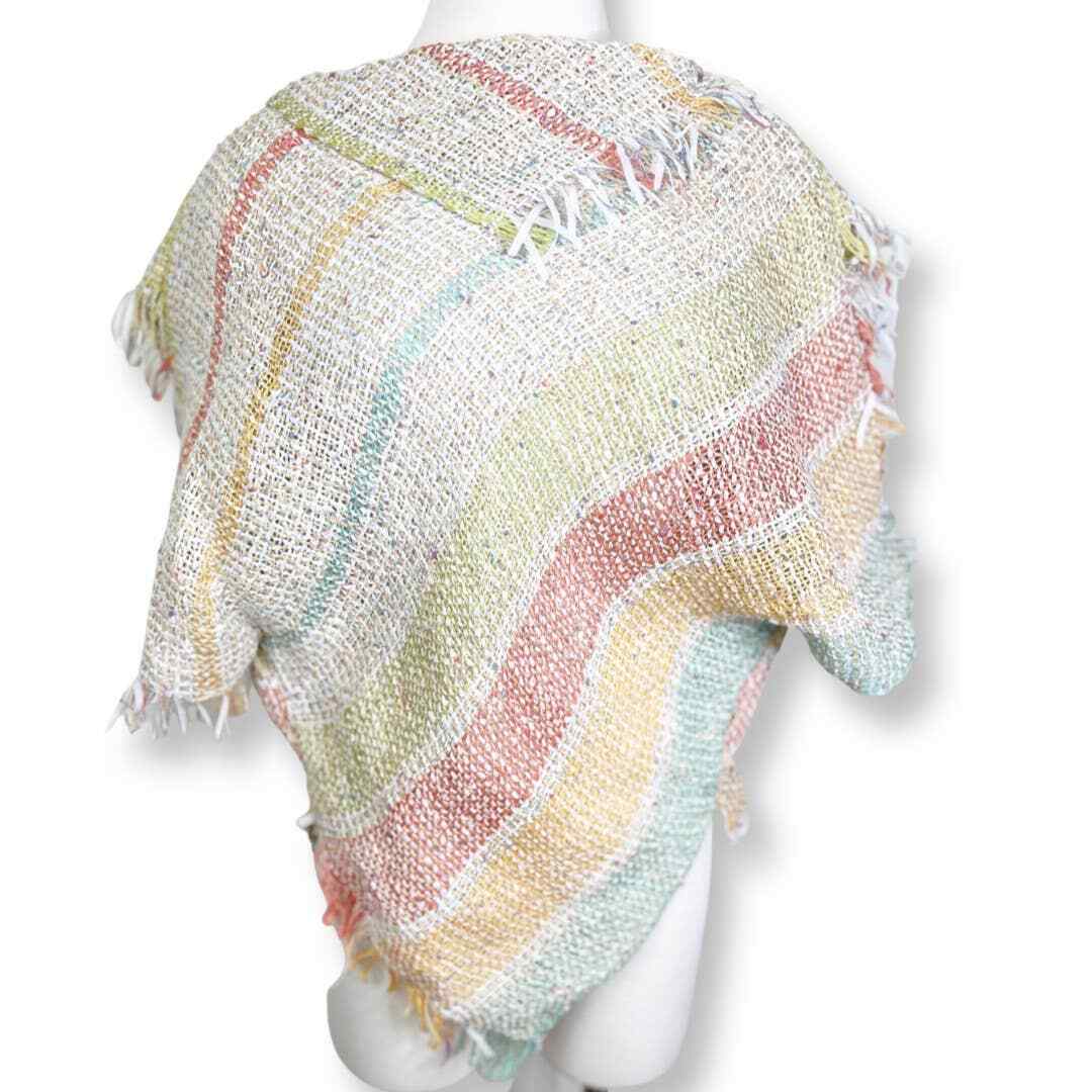 Vintage Gil Aimbez Pour Static Woven Linen Blend Poncho – Sunset Colors – Small