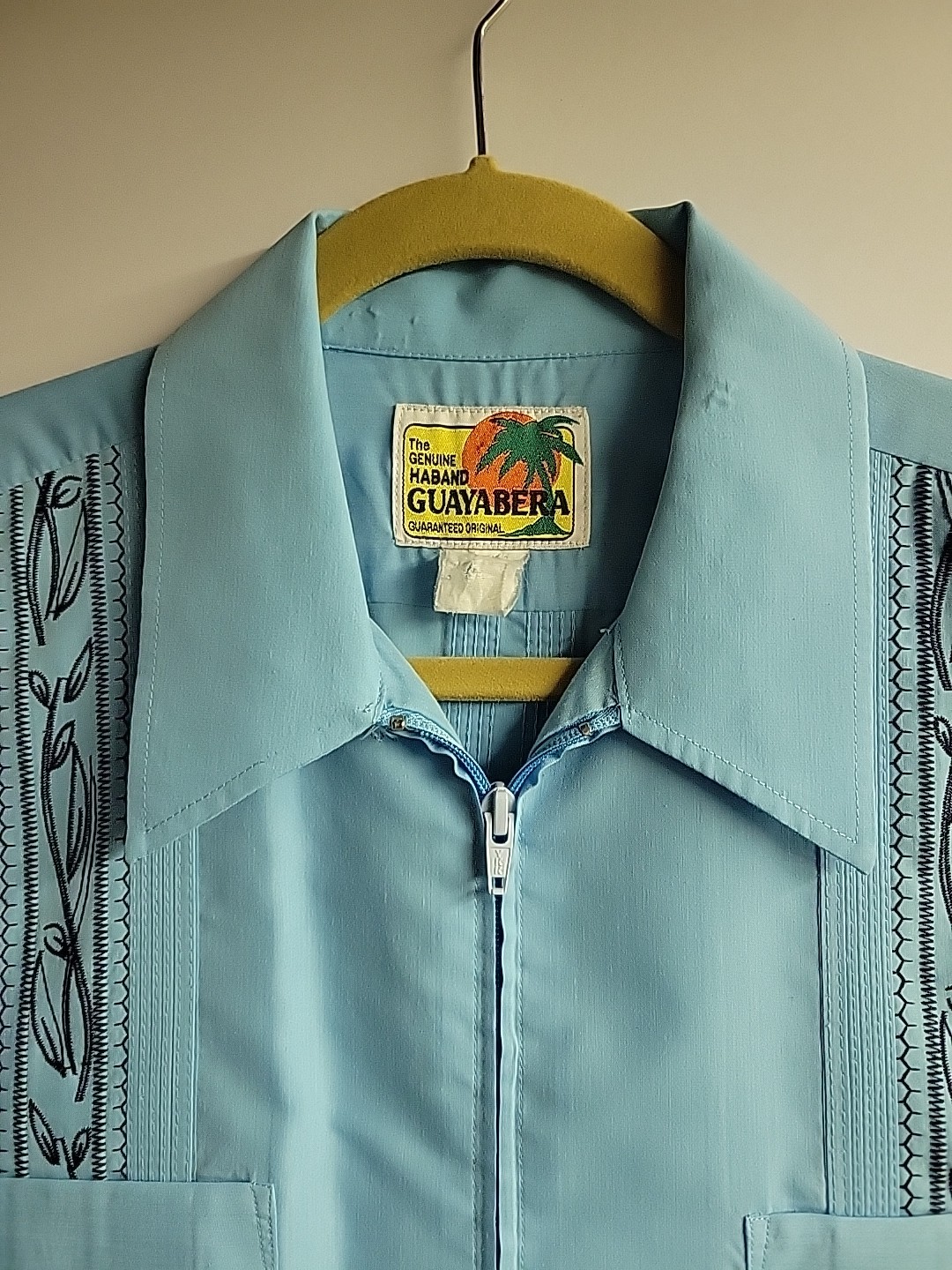 Vintage Embroidered HABAND Light Blue GUAYABERA Shirt 24×29.5