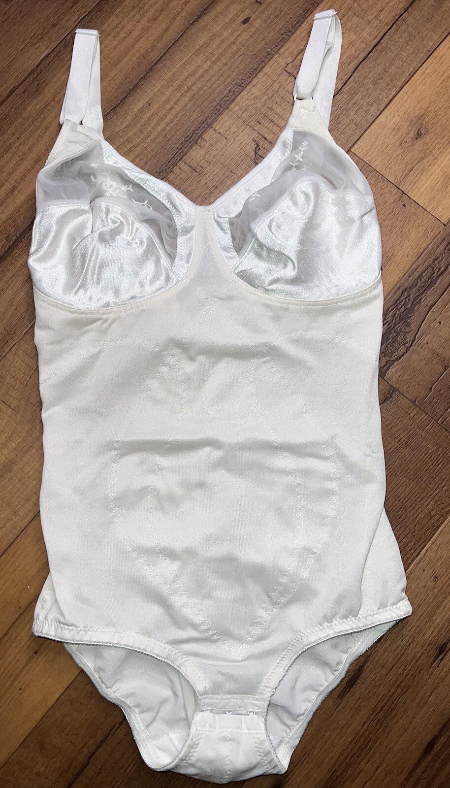 Vintage Bodysuit Shapewear Ivory Nylon Hook And Eye Teddy Adjustable Bra Strap M