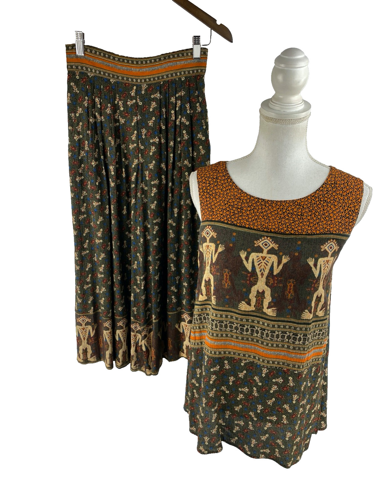 Platinum Dorothy Schoelen Vtg 80s Southwest Art to Wear Pantsuit Wide Leg Aztec