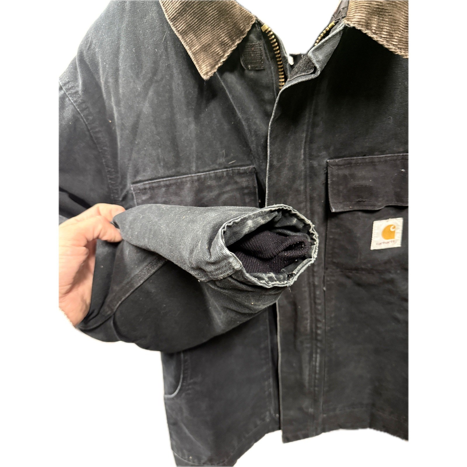 Vintage Carhartt C03 Arctic Coat Size 44 Distressed Black Quilt Lined Jacket