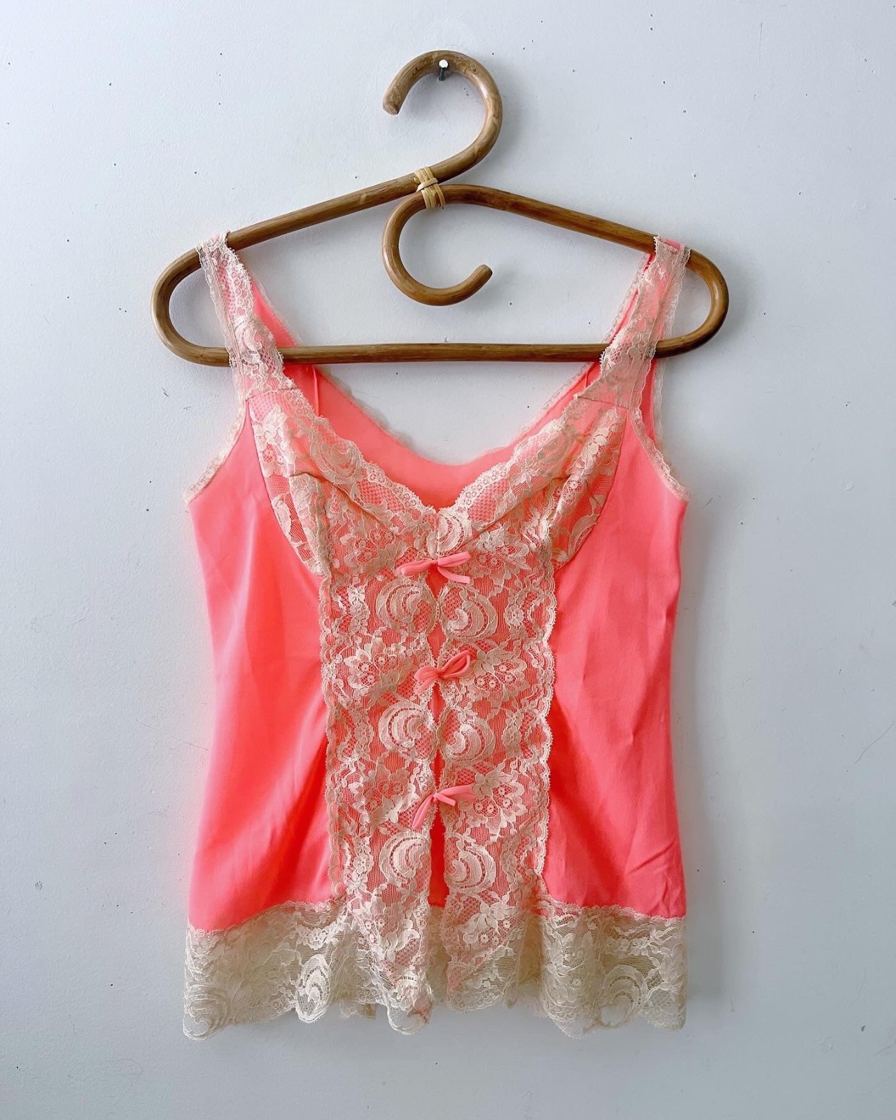 Vintage 60s Babydoll Lingerie Lace Cami Top Balletcore Romantic Nylon Small