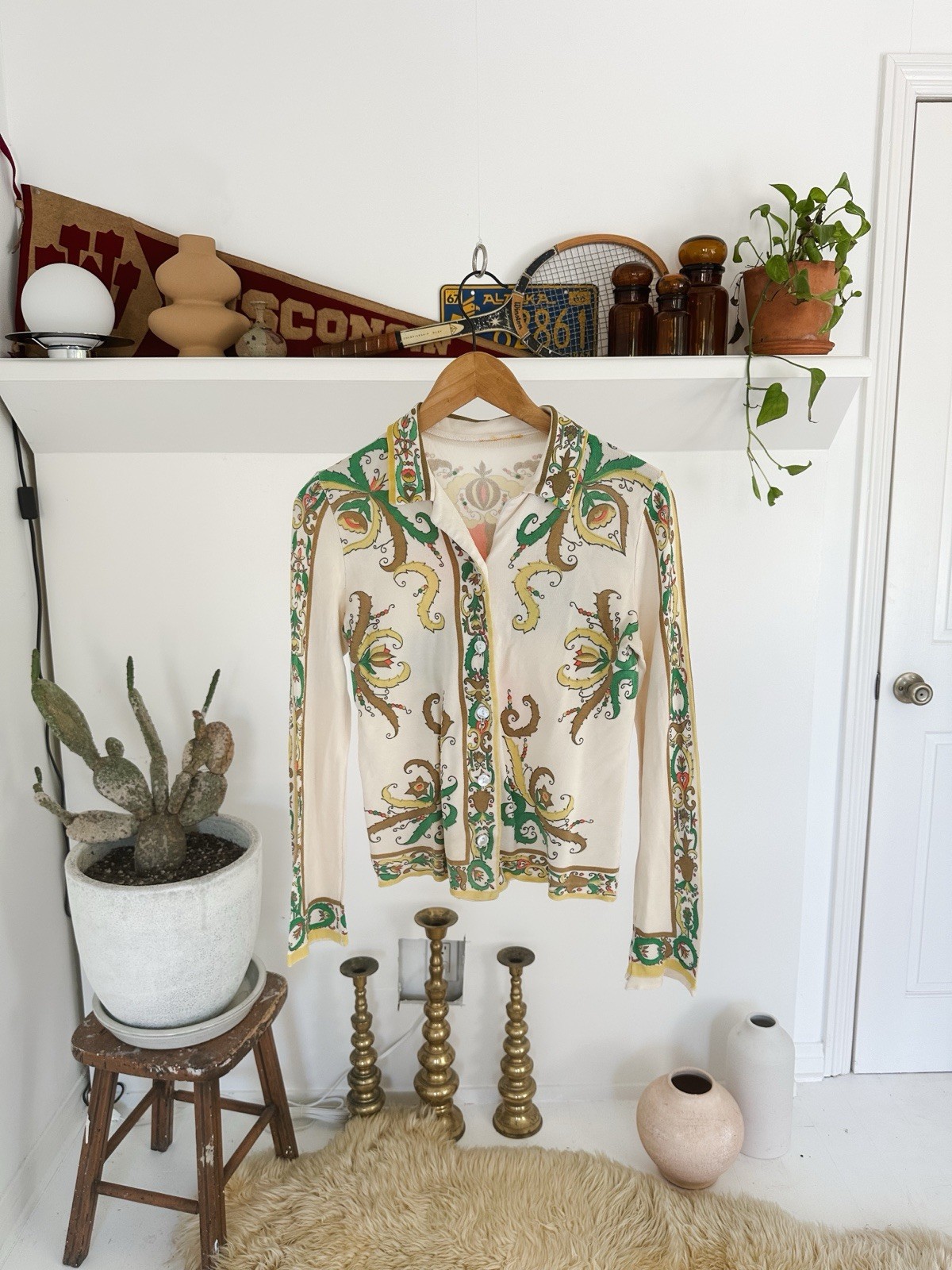 Vintage 1970s Ployester Disco Button Down Long Sleeve Shirt Medium