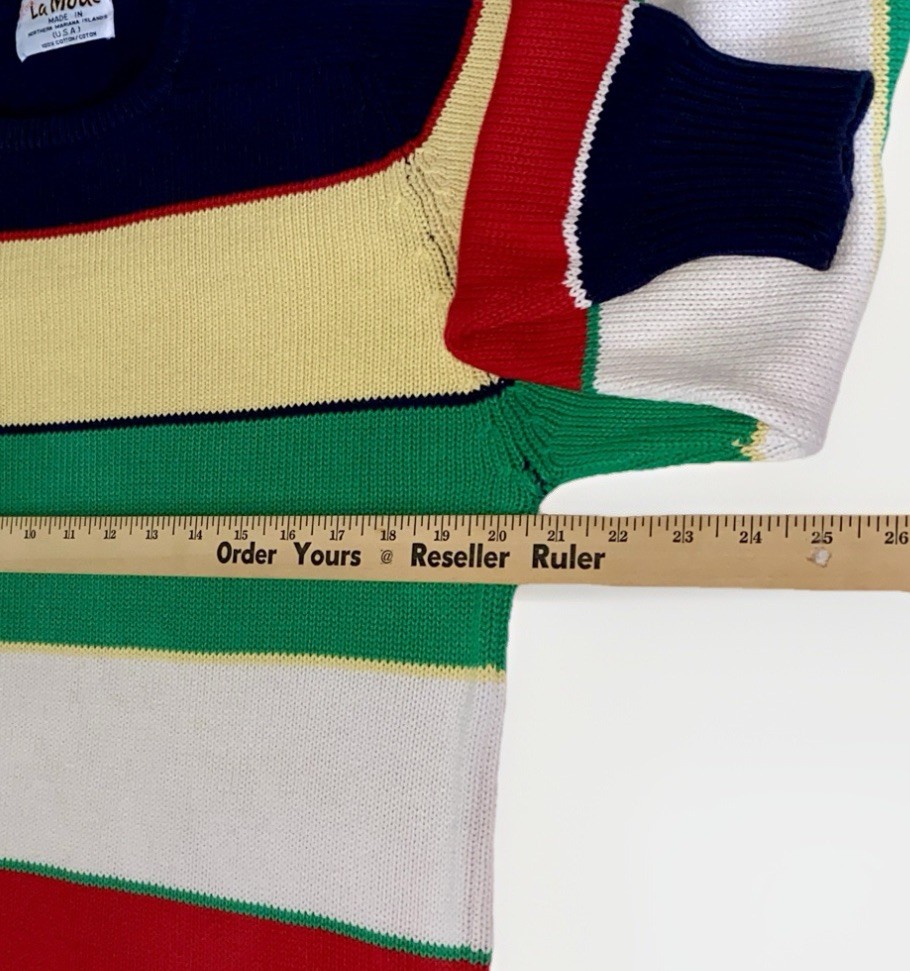 Vintage Y2K 90s La Mode Womans Knit Sweater Multicolor Stripe Size Med USA Made