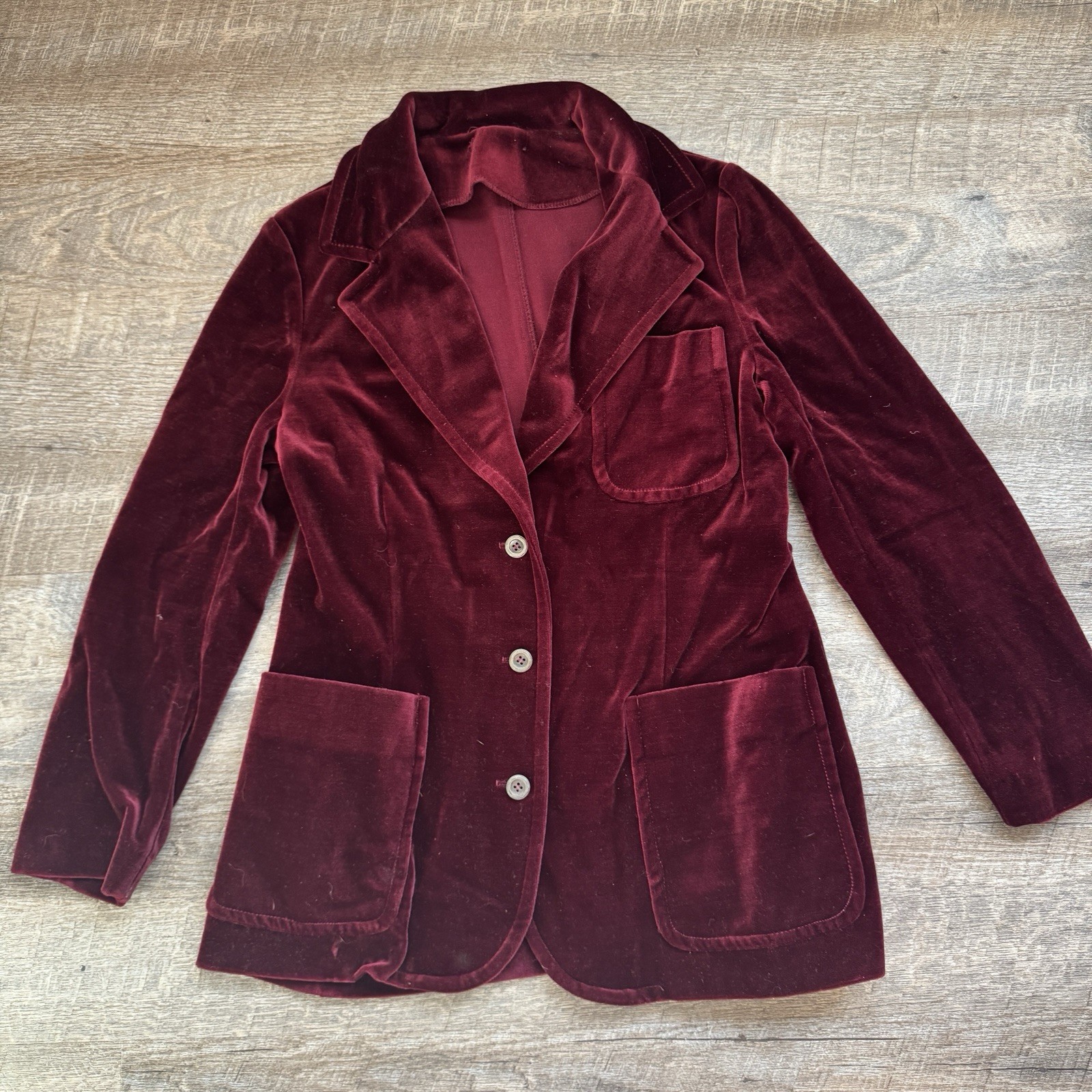 Red Velvet Velour Blazer Jacket Vintage Women’s Formal Holiday Christmas Party S