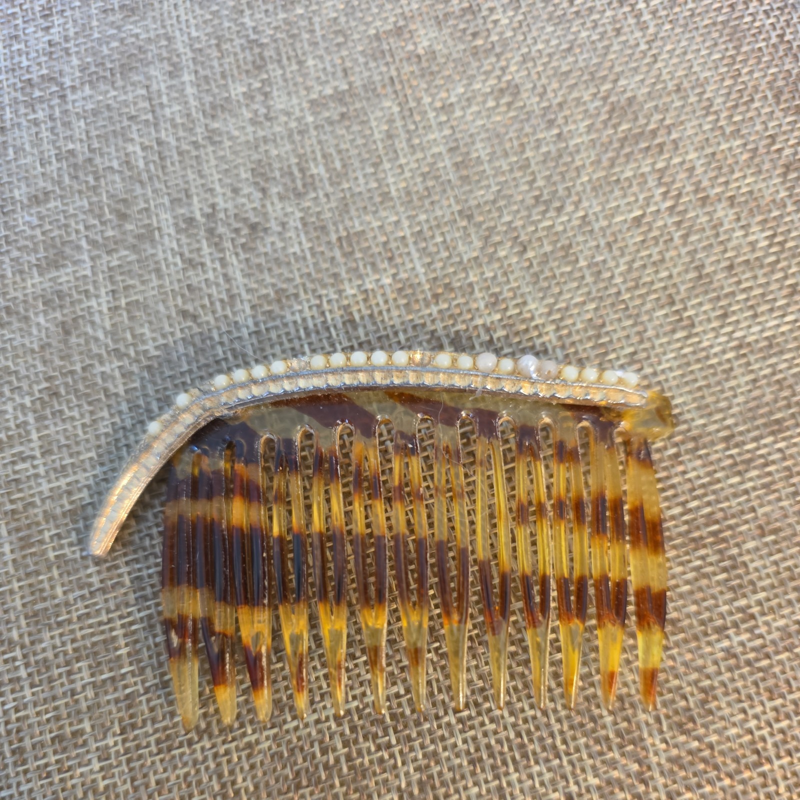 Vintage Embellished Faux Pearl Tortoise Shell Hair Comb Made In USA