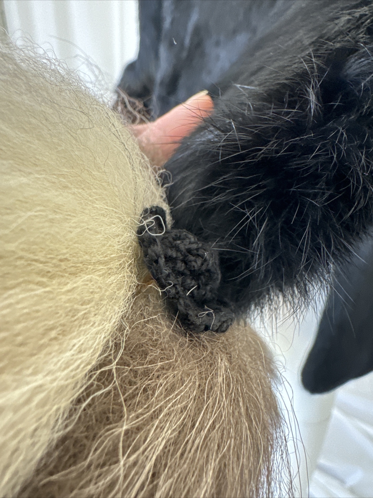 Vintage Black Dyed Rabbit Fur, 100% Genuine, Size S With Fox Tales