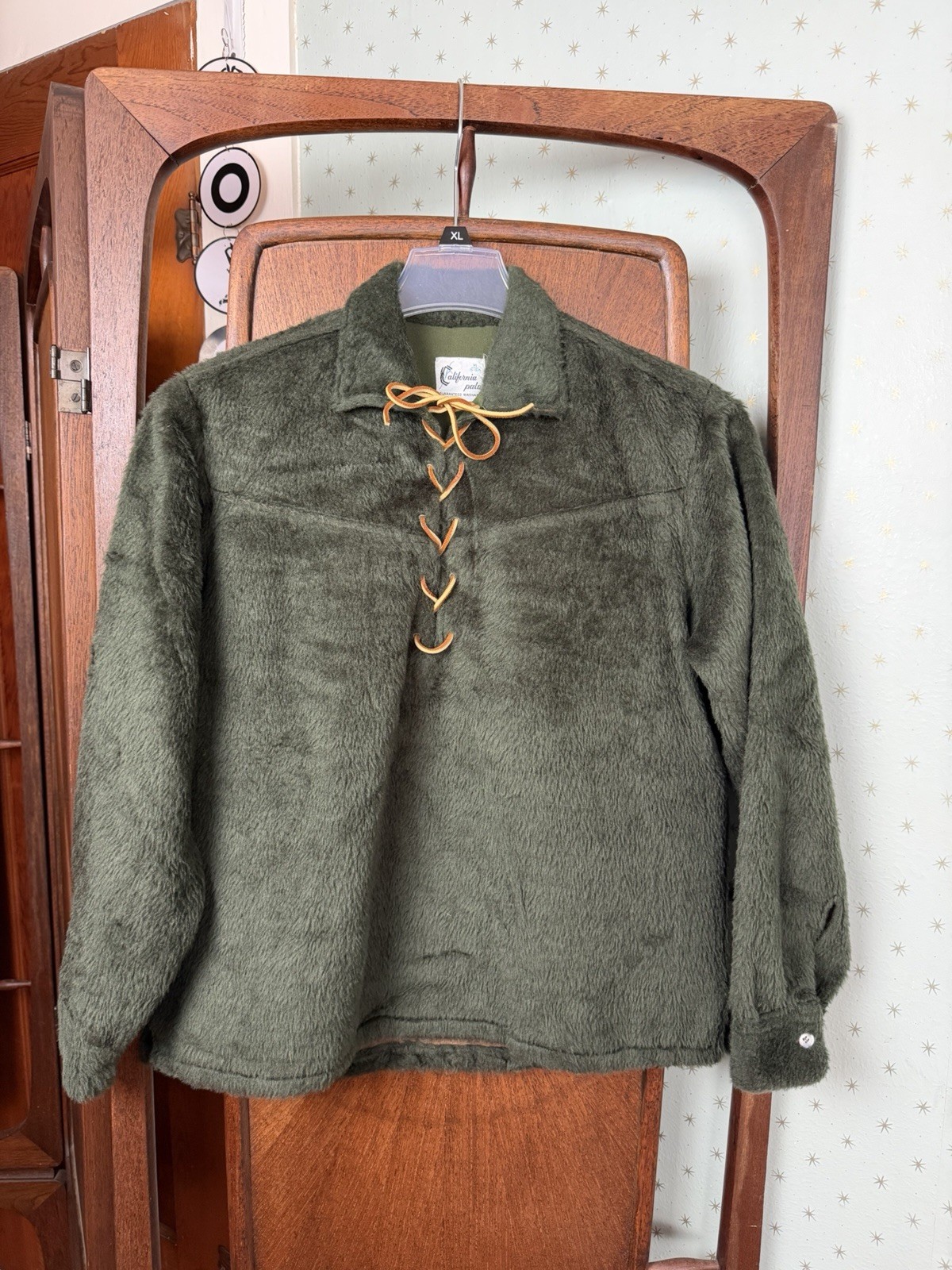 Rare 1950s Vintage California Palm Faux Fur Leather Lace Up Pullover M Mens