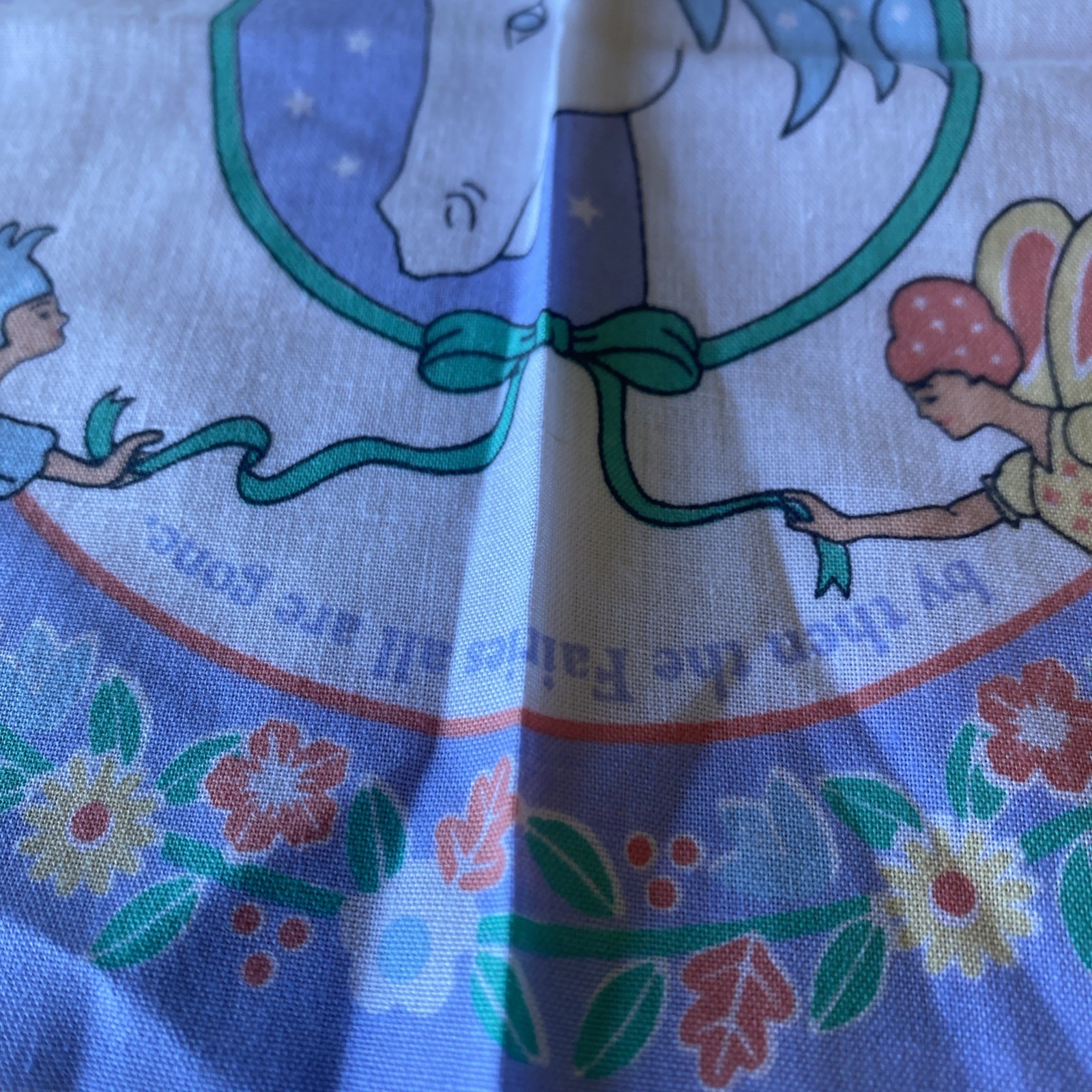Vintage Schylling Childs Hankie Handkerchief Unicorn Fairies Pixies Fairy