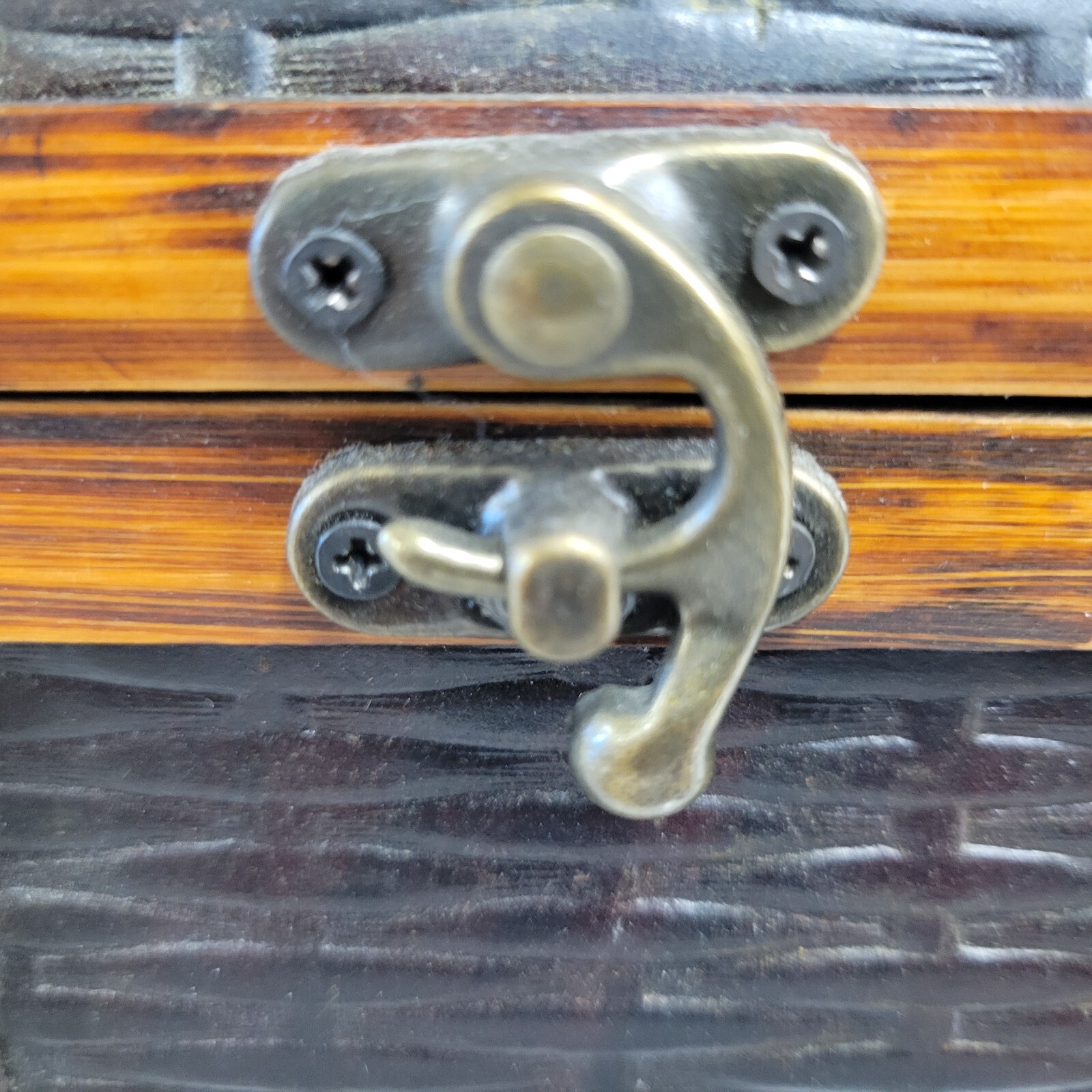 Wood, Metal, & Leather-like Trinket Box Purse Handbag W/ Metal Latch & Hardware