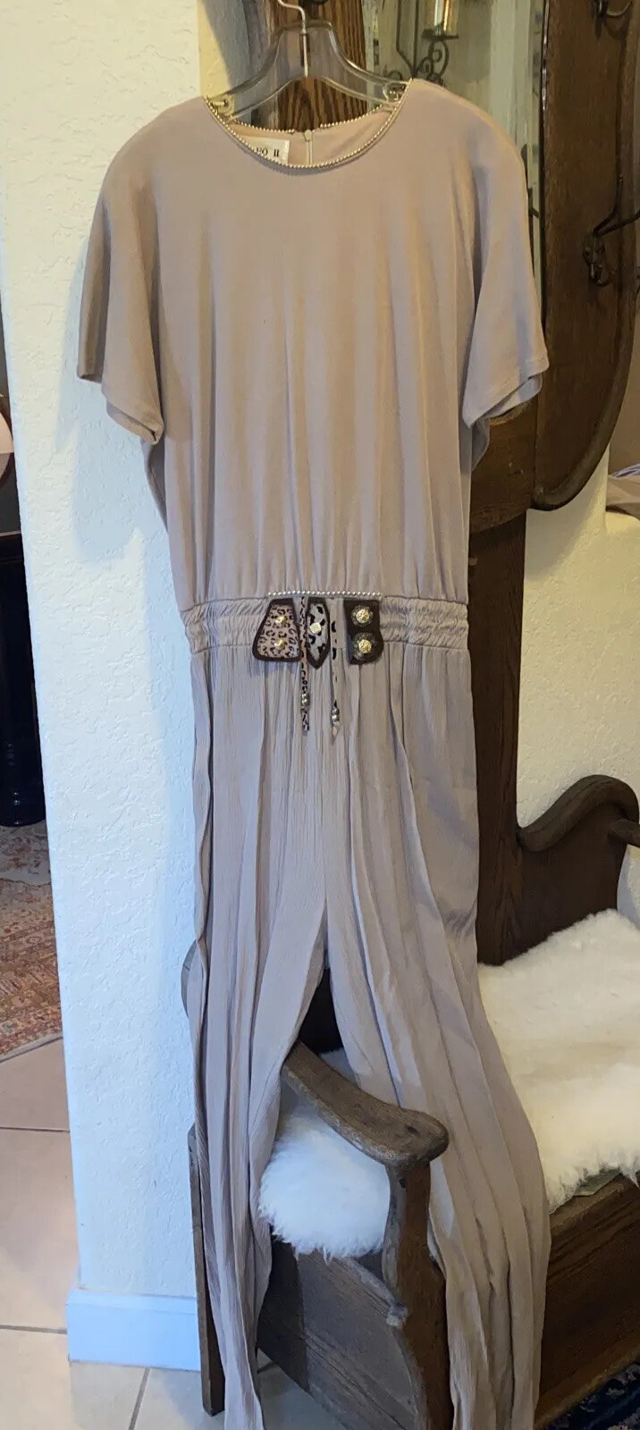 VTG WESTERN Adolfo II Jumpsuit 2 Piece Jacket Southwest Fringe Stud Leopard M