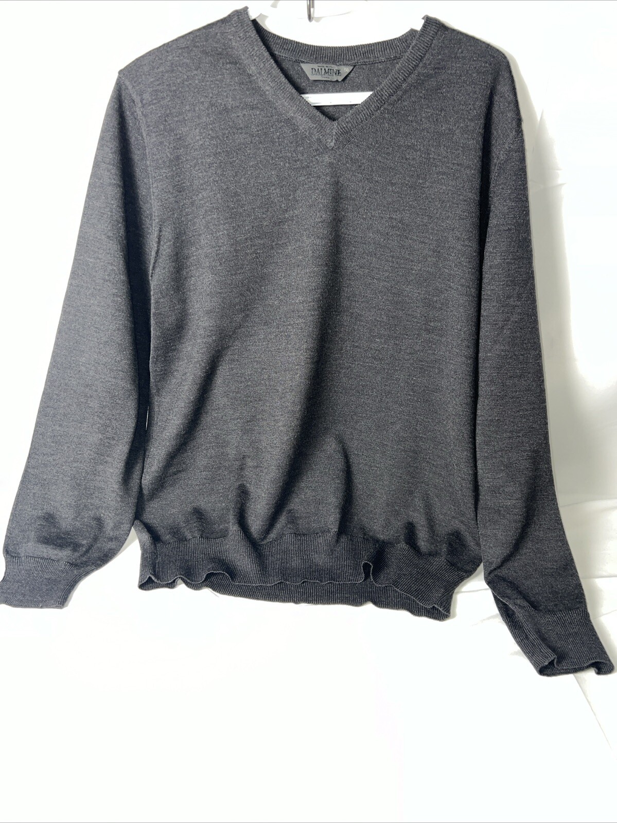 DALMINE Uomo Vintage Merino Wool Sweater Dark Gray V Neck Size M -Made in Italy