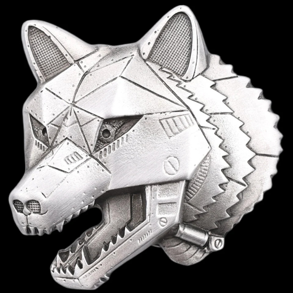 Robotic Wolf Steampunk Fantasy Mechanical Sci-Fi Belt Buckle