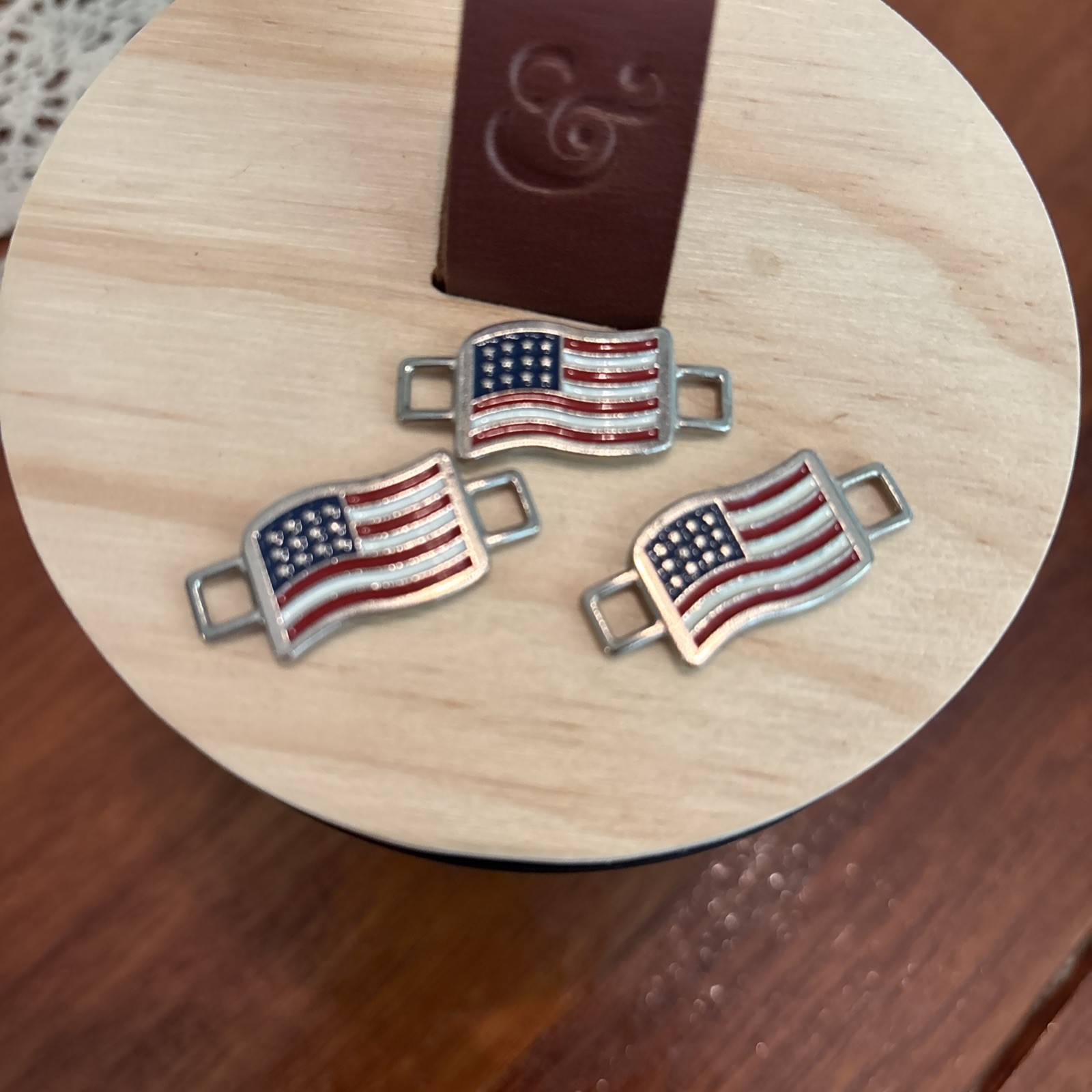 1 Pair (qty 3) Red Wing Shoe Co American Flag Shoe Boot Lace Keepers Charm USA
