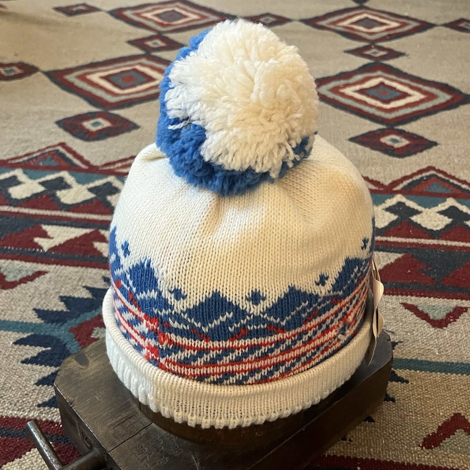 Vintage 80s Nordic Knit Wool Winter Cap Adult NOS New Beanie Hat