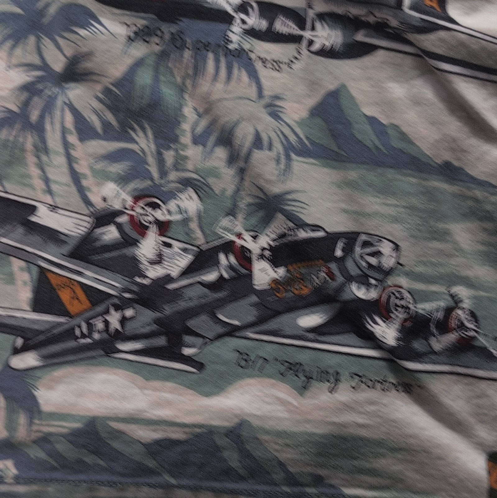 Kalaheo Men’s Large WWII Bomber Plane Hawaiian Shirt Made In USA Cotton Rayon L