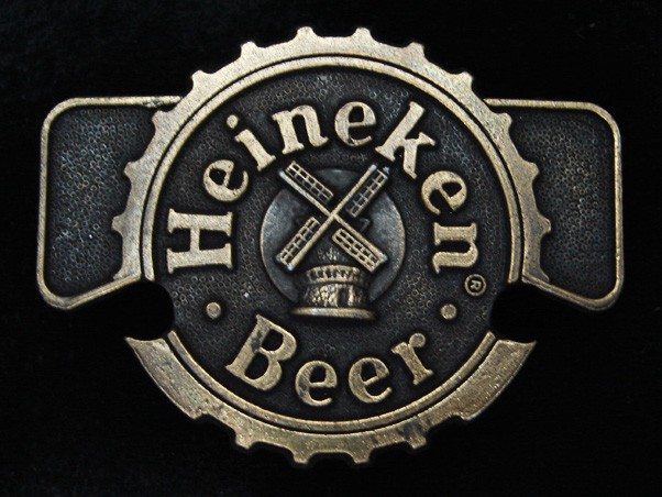 PH07166 VINTAGE 1970s **HEINEKEN BEER** BREWING COMPANY BRASSTONE BELT BUCKLE