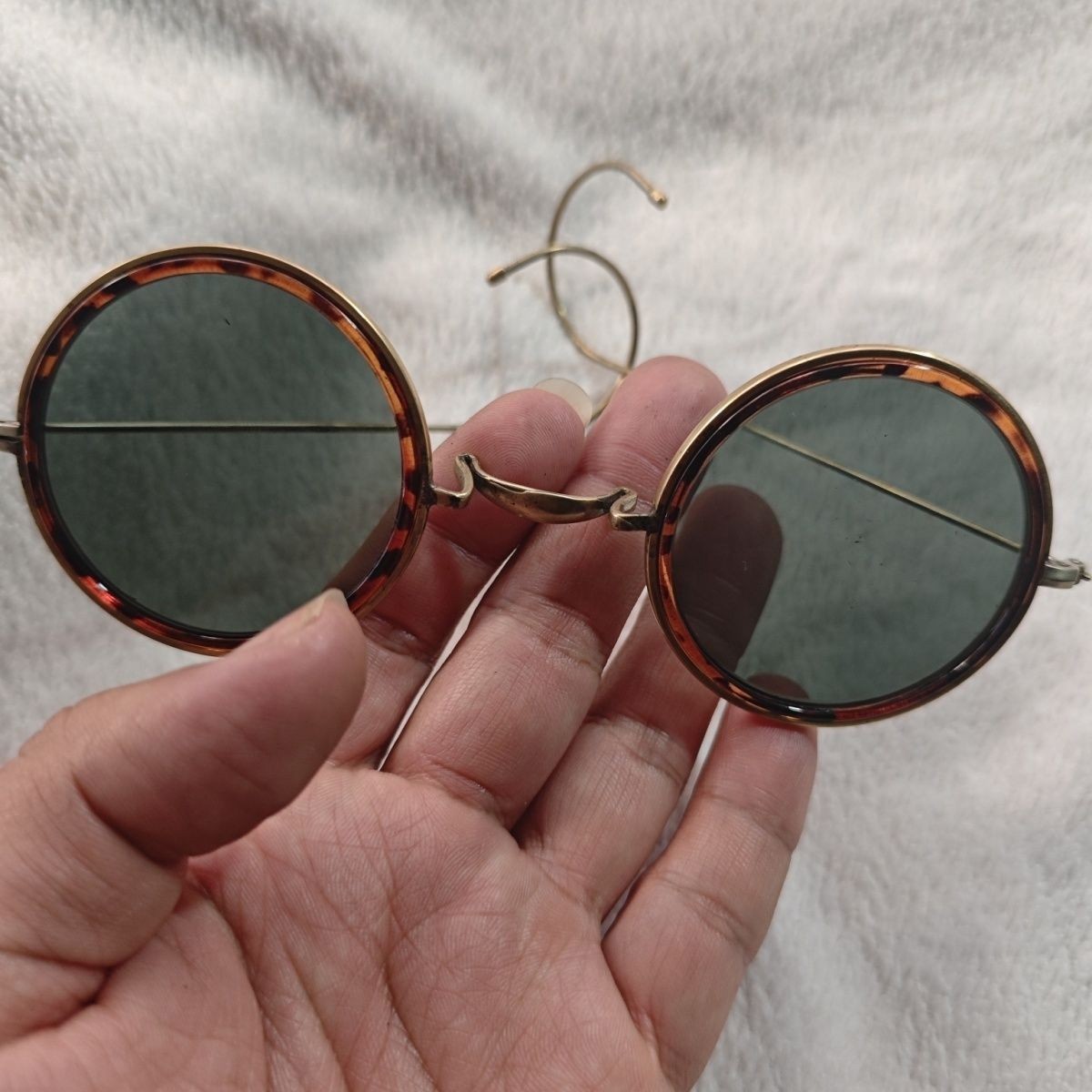 Vintage Copper Hook Crystal China Old Shanghai Style Eyeglasses Dark Sunglasses