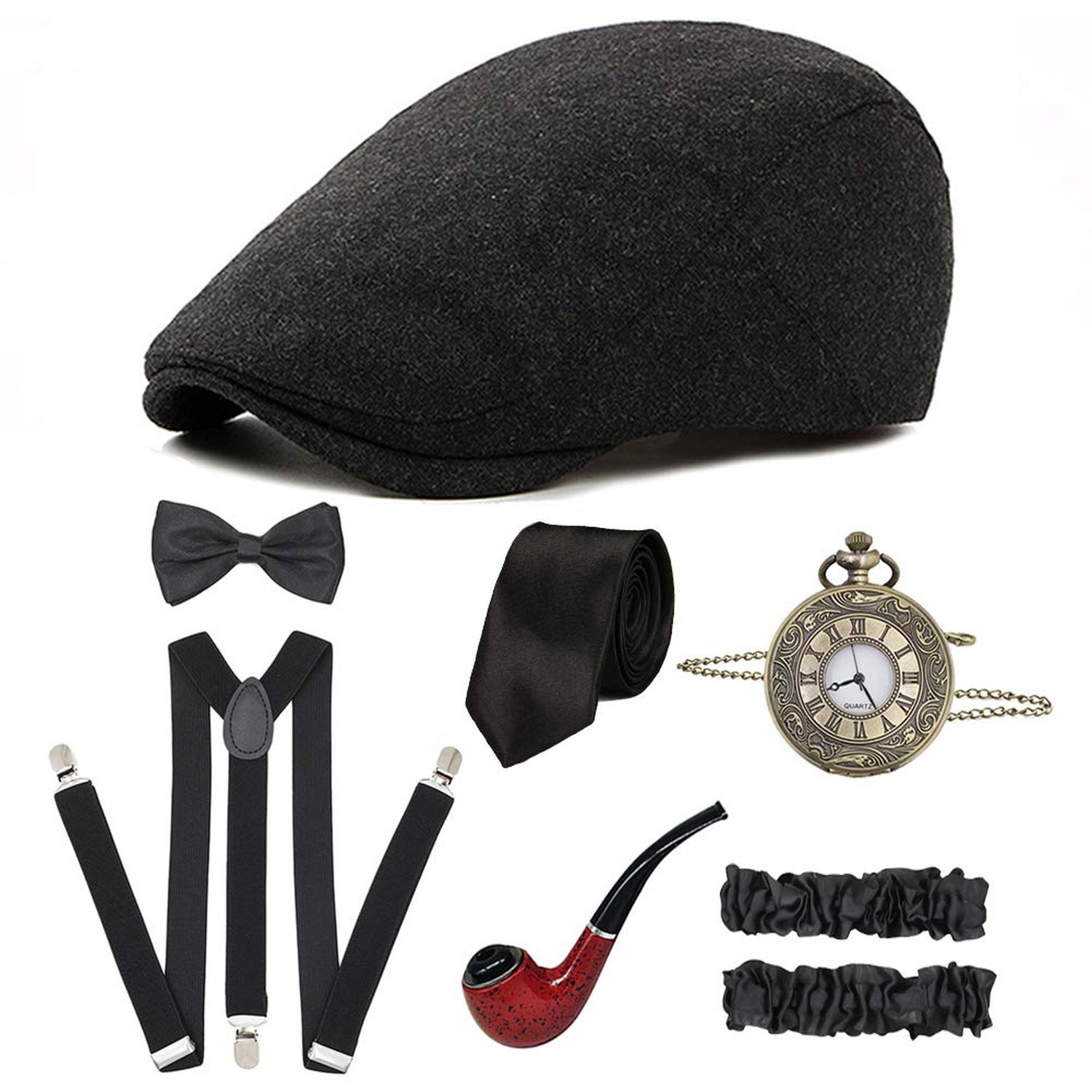 1920S Mens Great Gatsby Accessories Set Roaring 20s 30s Retro Gangster Costume