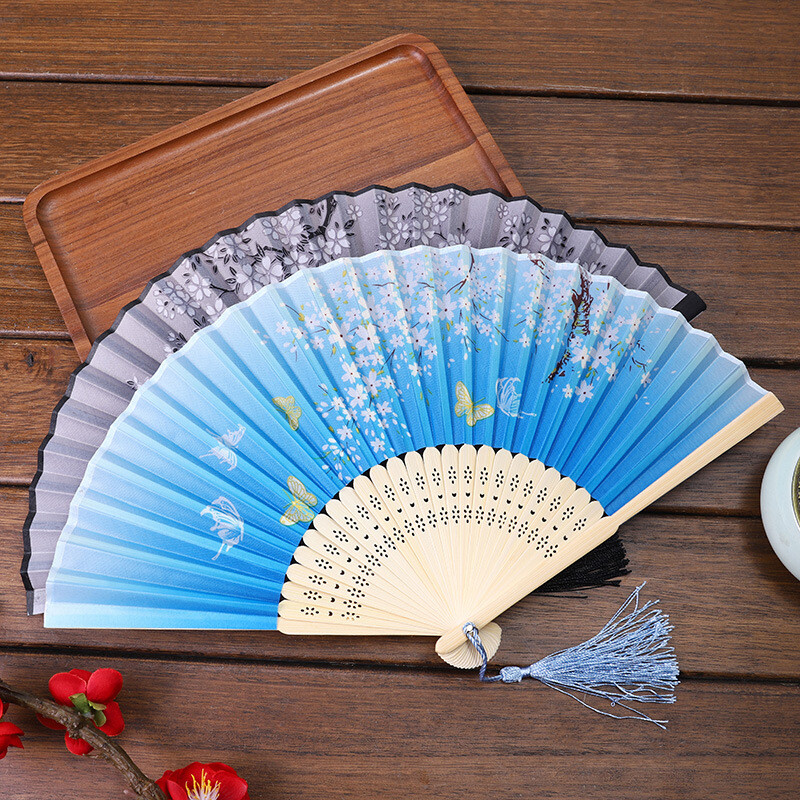 Folding Fan Chinese Style Silk Bamboo Hand Held Fans Dance Party Wedding Favors