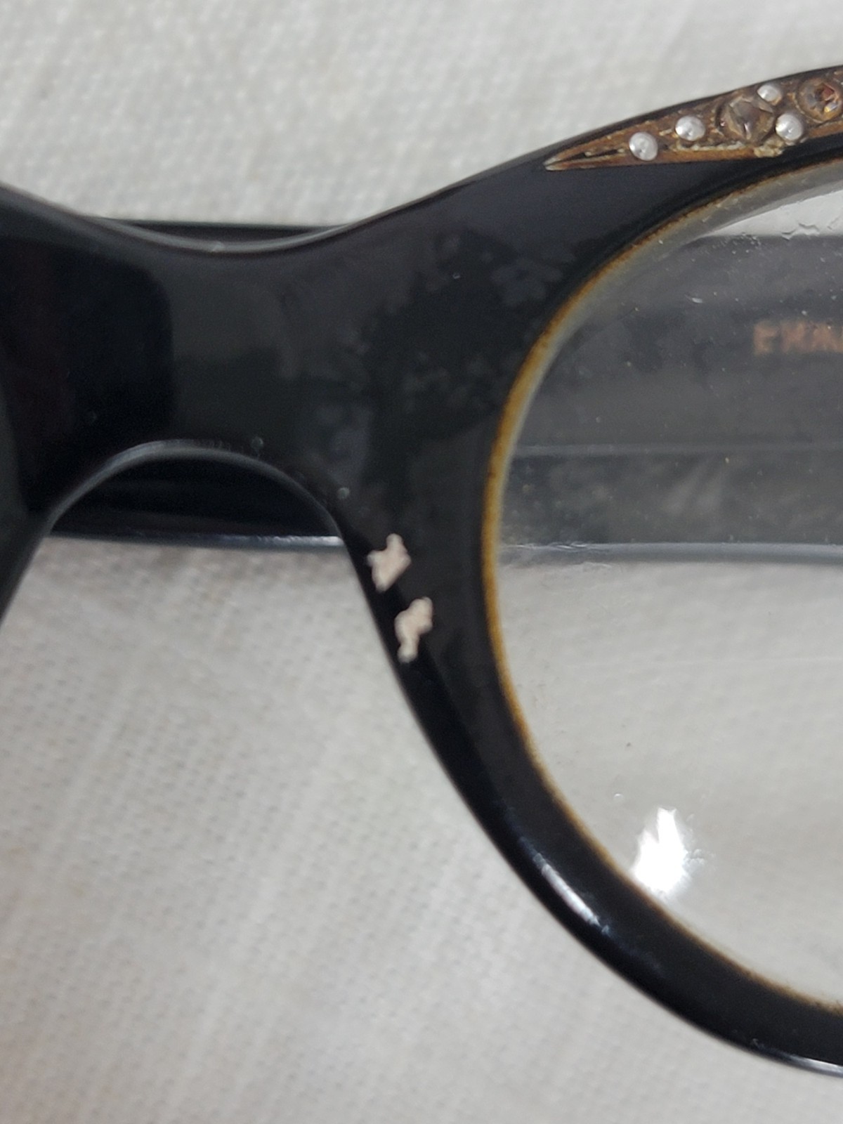 Vintage 1960s SAFILO Fedra Rhinestone Cat Eye Glasses Black Frame Italy 5 3/4″