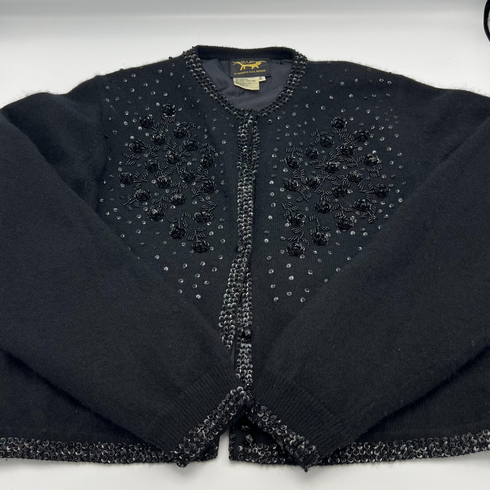 I Did It by Mathew H. Vintage Beaded Wool & Angora Sweater Cardigan, Lined. Sz S