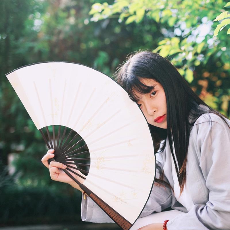 Folding Fan Silk Hand Fan Chinese Cloth Blank Wooden Bamboo Calligraphy Paint