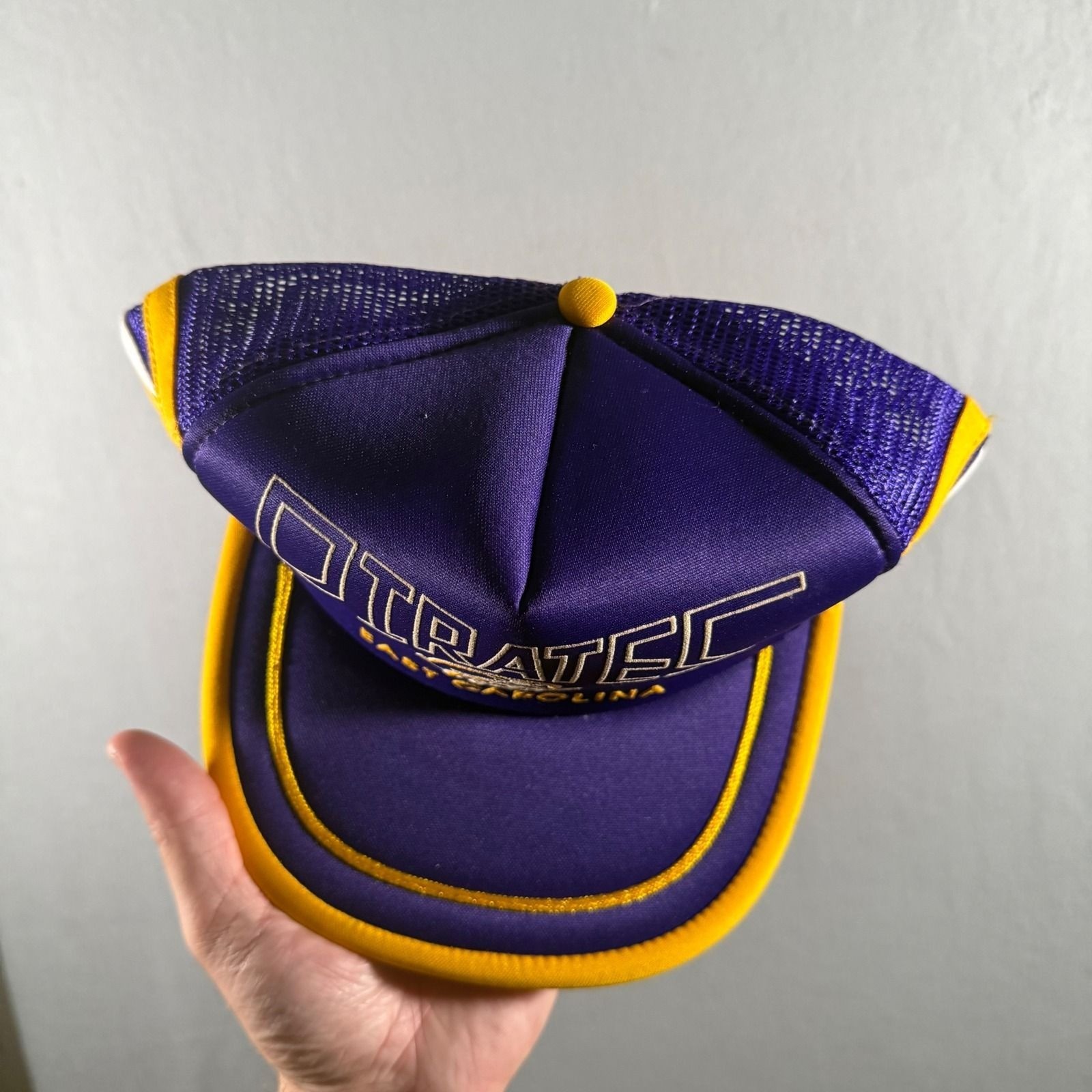 Vintage East Carolina Pirates Three Stripe Trucker Hat Snapback Purple Gold ECU