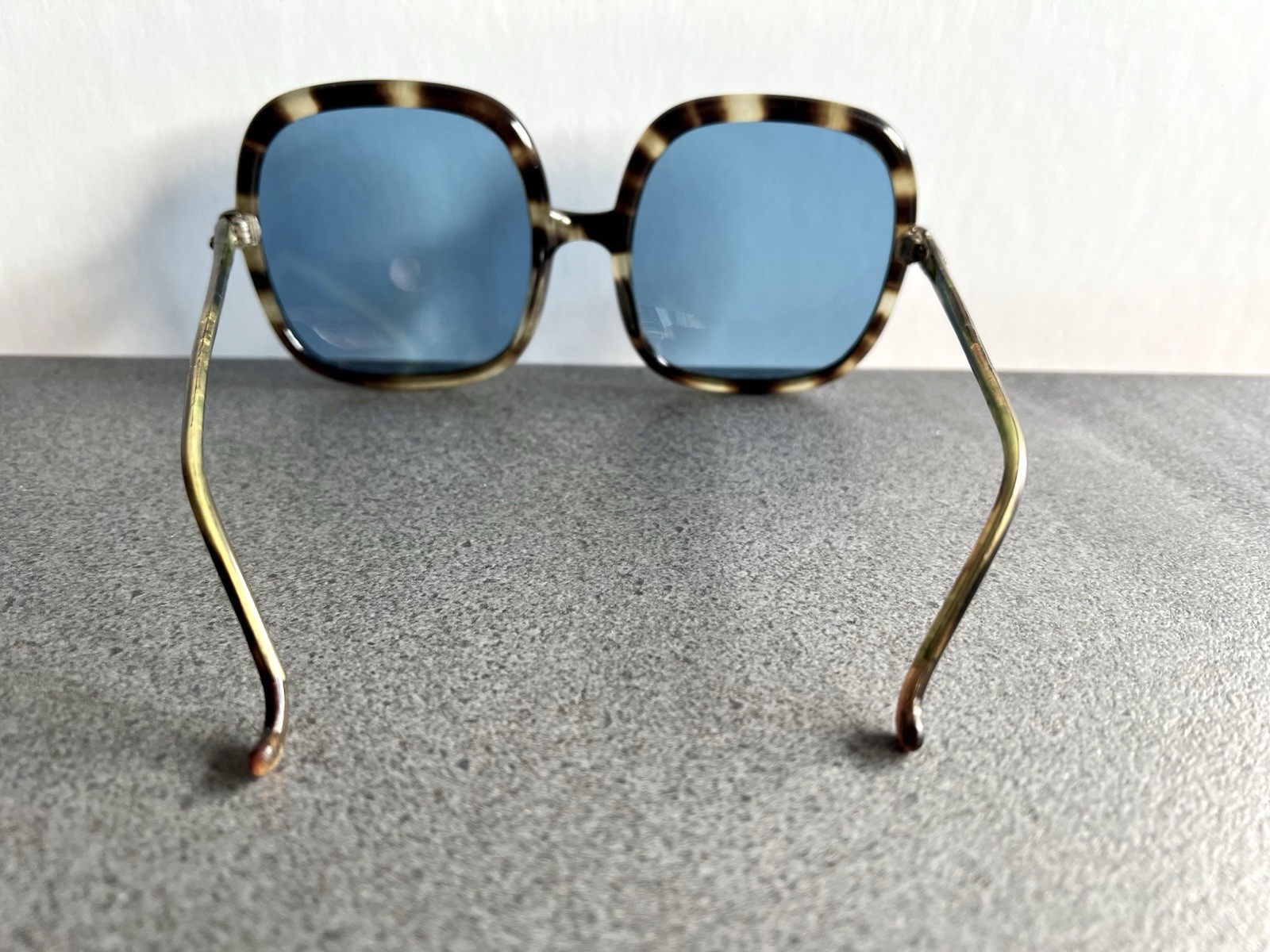 Vintage 1970s Oversized Sunglasses Tortoise Blue Glass Lens Huge Retro 70s
