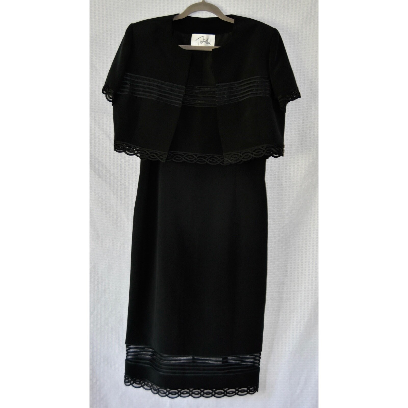 WILLIAM TRAVILLA Haute Couture Black Cocktail Dress With Jacket Size 12