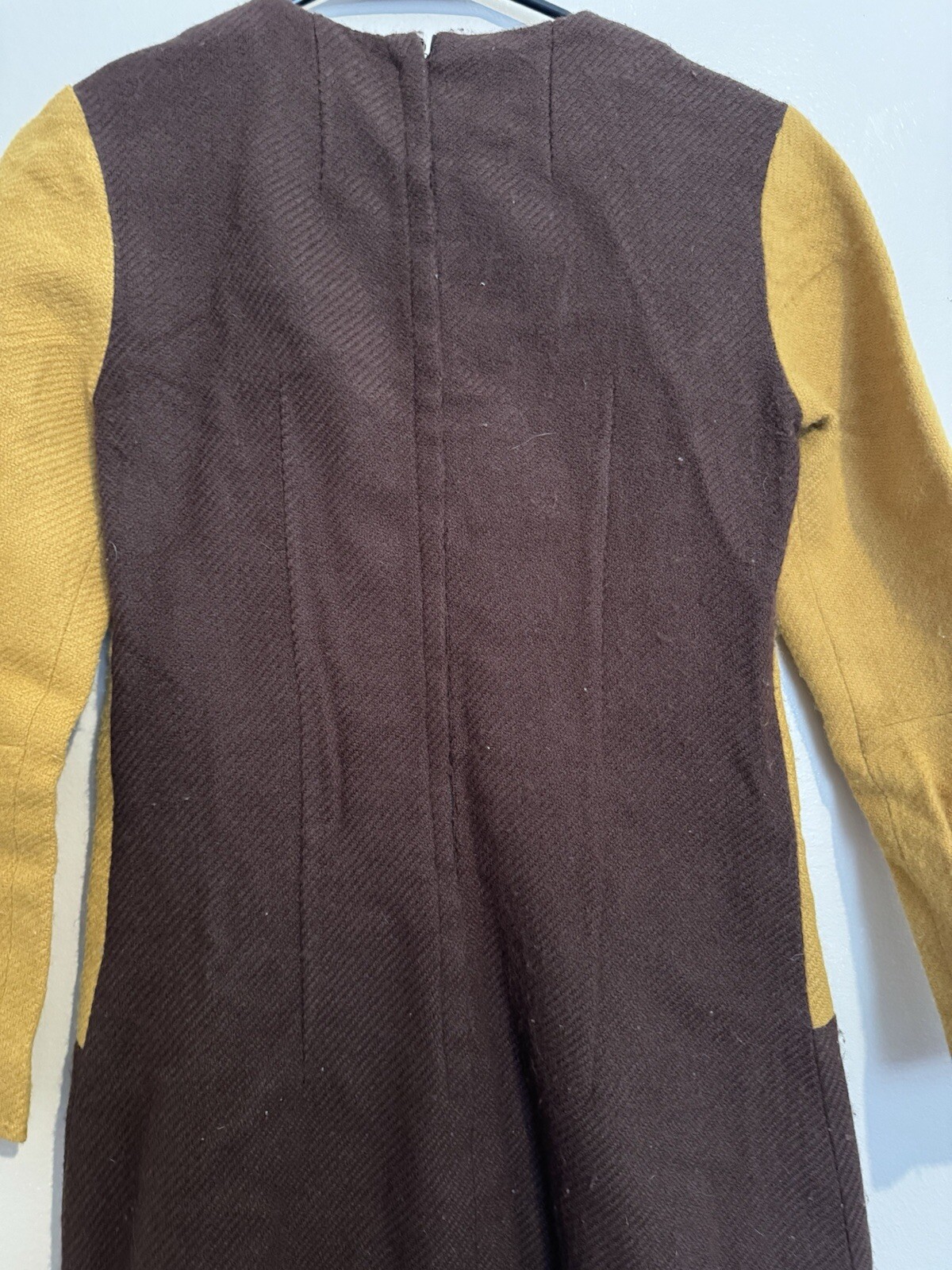 Vintage Handmade 60s Style Long Sleeve Two Tone Brown/Mustard Mod GoGo Dress
